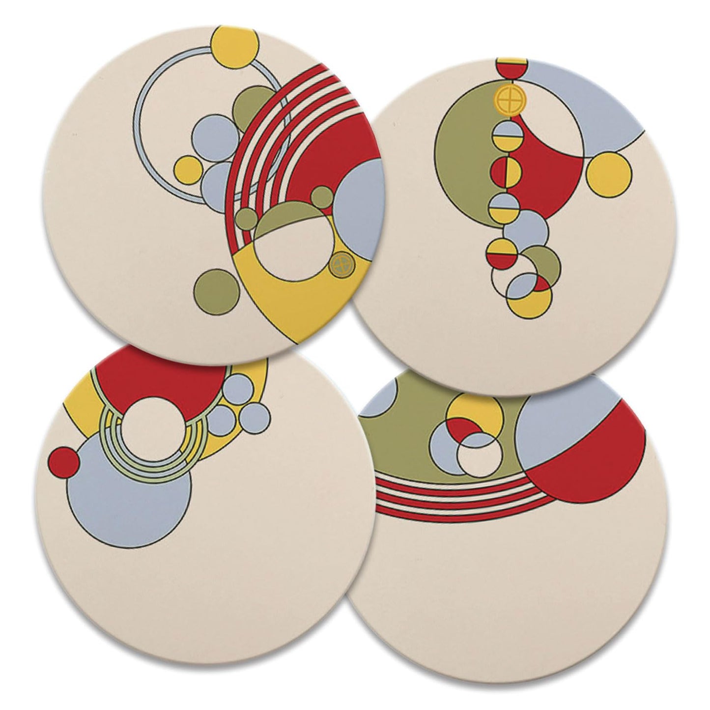 Cabaret Dinnerware Assorted Designs by Frank Lloyd Wright 4 Pack Round Absorbent Stone Coasters with Protective Cork Backing Manufactured in The USA