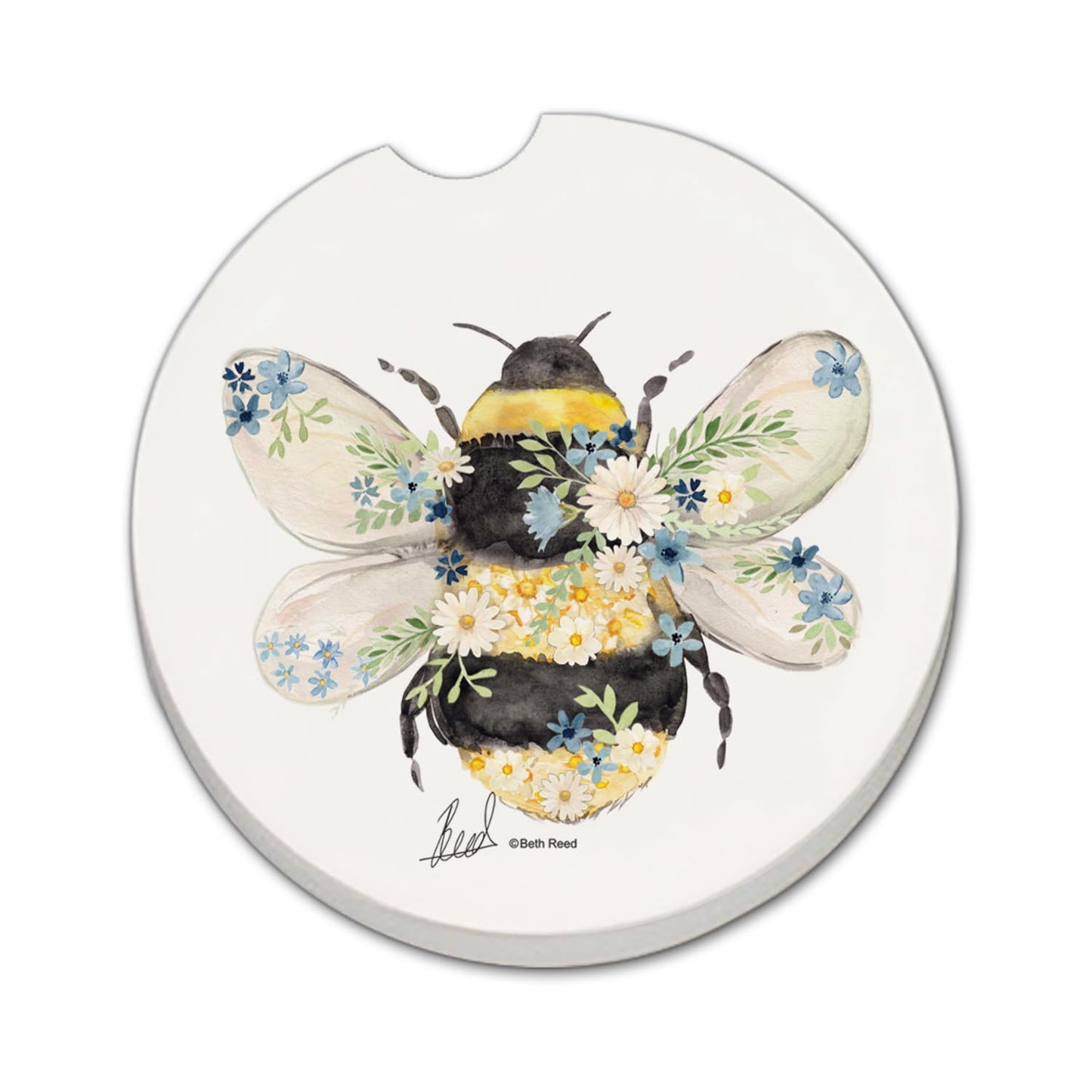 Thirstystone Beautiful Bee Single Absorbent Stone Coaster for Vehicle Cup Holder 2.6” Diameter Manufactured in The USA