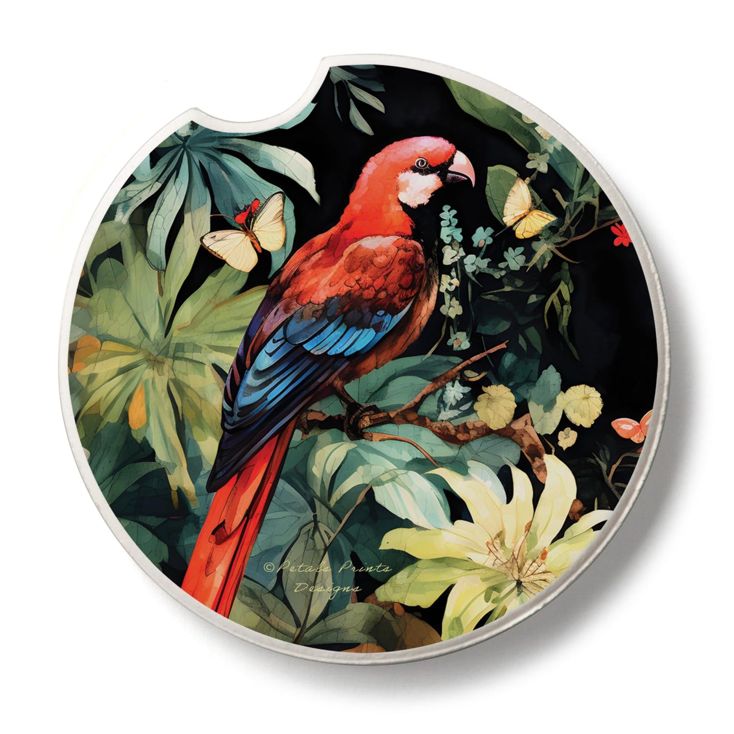 Thirstystone Parrot Party Single Absorbent Stone Coaster for Vehicle Cup Holder 2.6” Diameter Manufactured in The USA