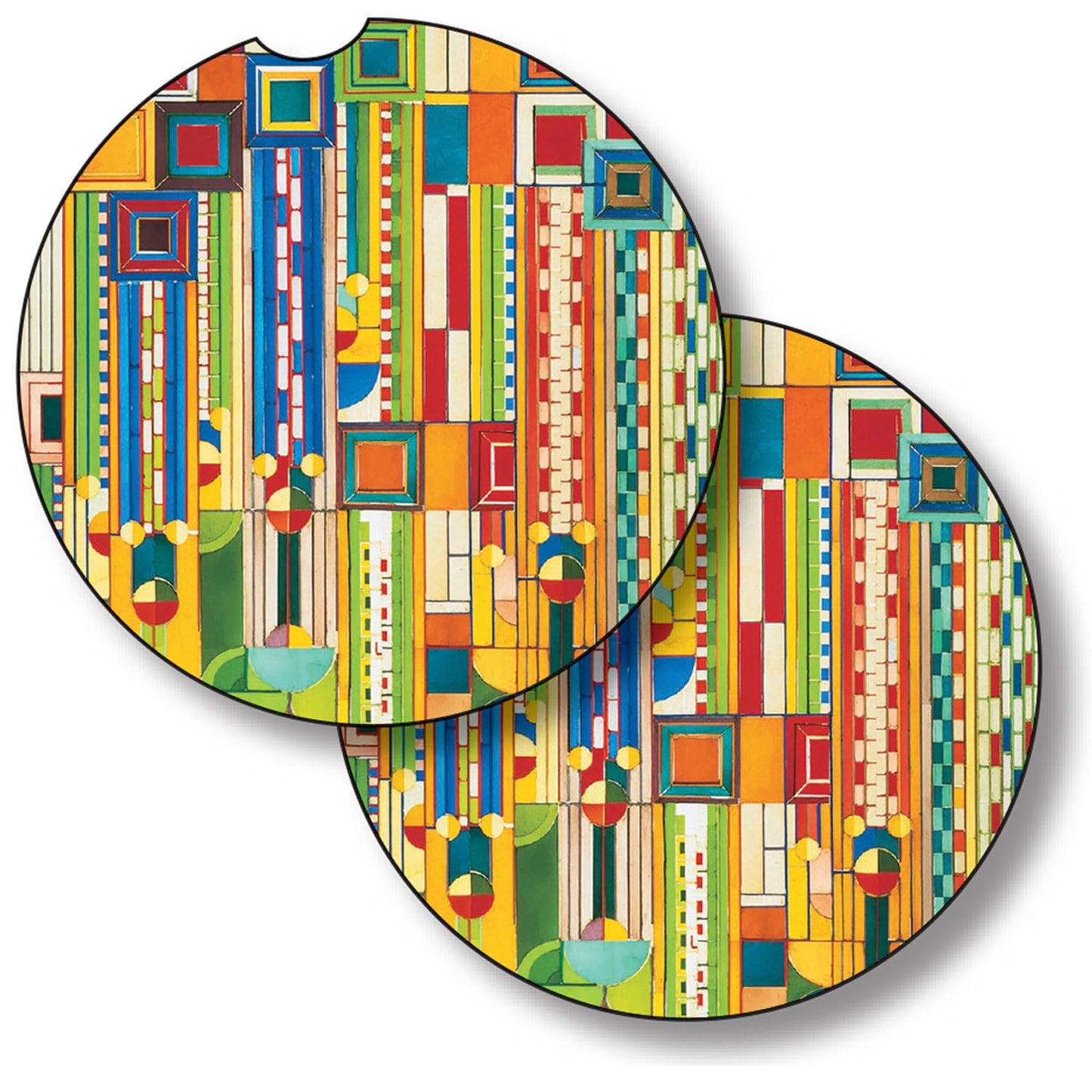 Saguaro Forms Design from Frank Lloyd Wright Foundation on 2-Pack Absorbent Stone Car Coasters 2.6” Diameter Manufactured in The USA