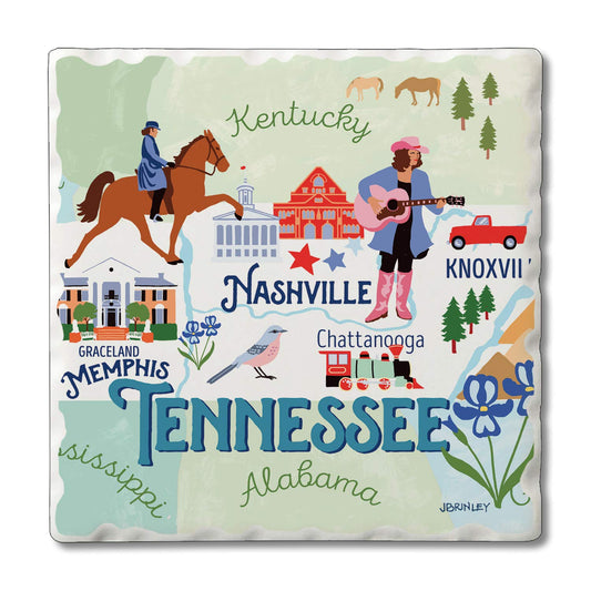 Thirstystone Tennessee State Attractions 4 Pack Tumbled Tile Stone Coasters 4” Square Manufactured in the USA