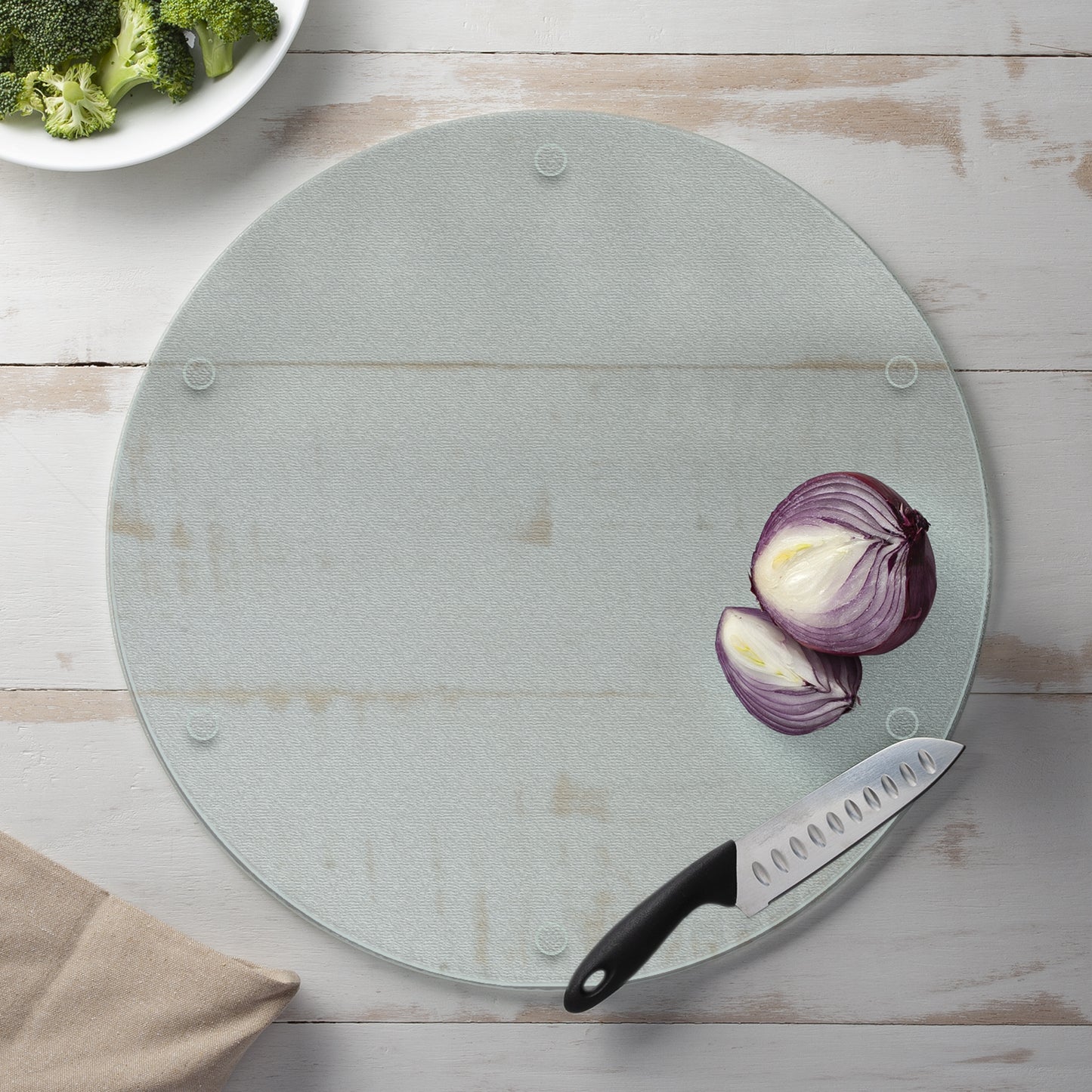 CounterArt TransparentTextured 4mm Round Tempered Glass Cutting Board 16" Round Manufactured in the USA Food Preparation Board, Cake Plate, Pizza Stand
