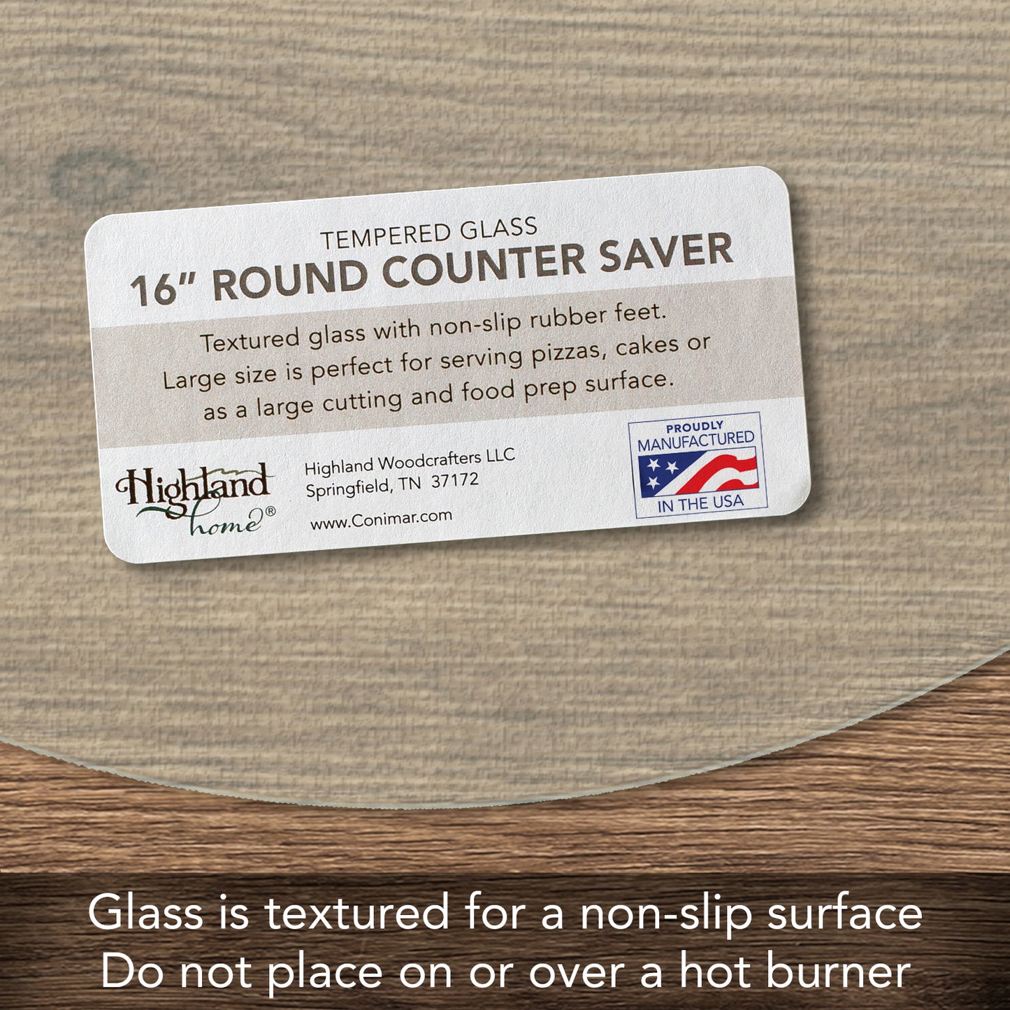 CounterArt TransparentTextured 4mm Round Tempered Glass Cutting Board 16" Round Manufactured in the USA Food Preparation Board, Cake Plate, Pizza Stand