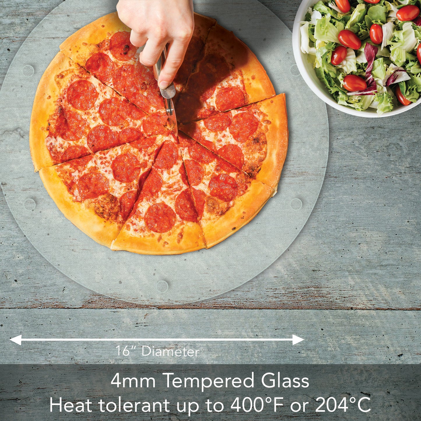 CounterArt TransparentTextured 4mm Round Tempered Glass Cutting Board 16" Round Manufactured in the USA Food Preparation Board, Cake Plate, Pizza Stand