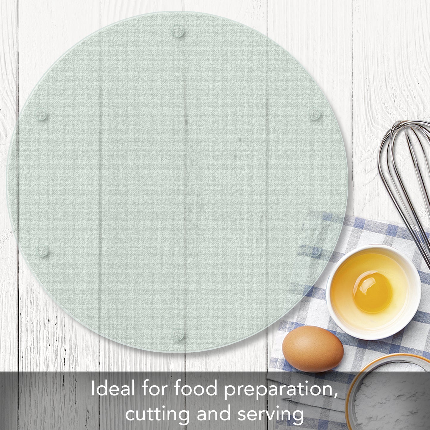 CounterArt TransparentTextured 4mm Round Tempered Glass Cutting Board 16" Round Manufactured in the USA Food Preparation Board, Cake Plate, Pizza Stand