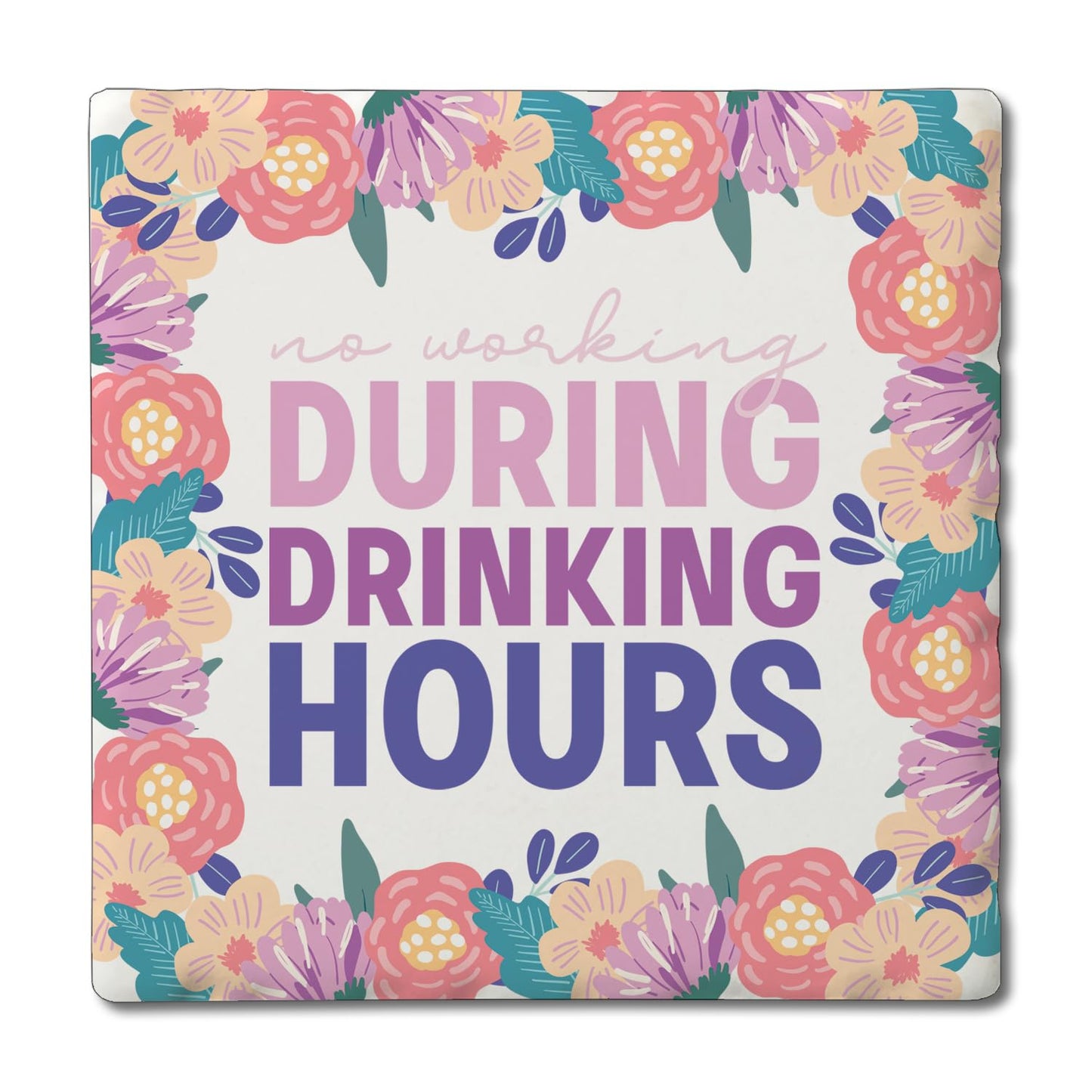 Thirstystone Drinking Hours Single Tumbled Tile Stone Coaster with Protective Cork Backing Manufactured in The USA 4" Square, Artistic, Easily Wipes Clean