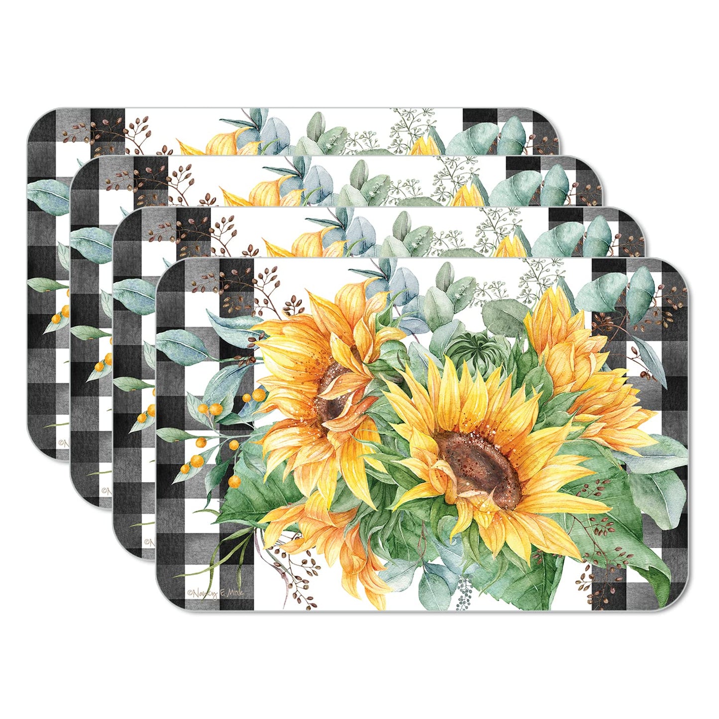CounterArt Sunflower Fields Reversible Easy Care Flexible Placemats 4 Pack Made in the USA