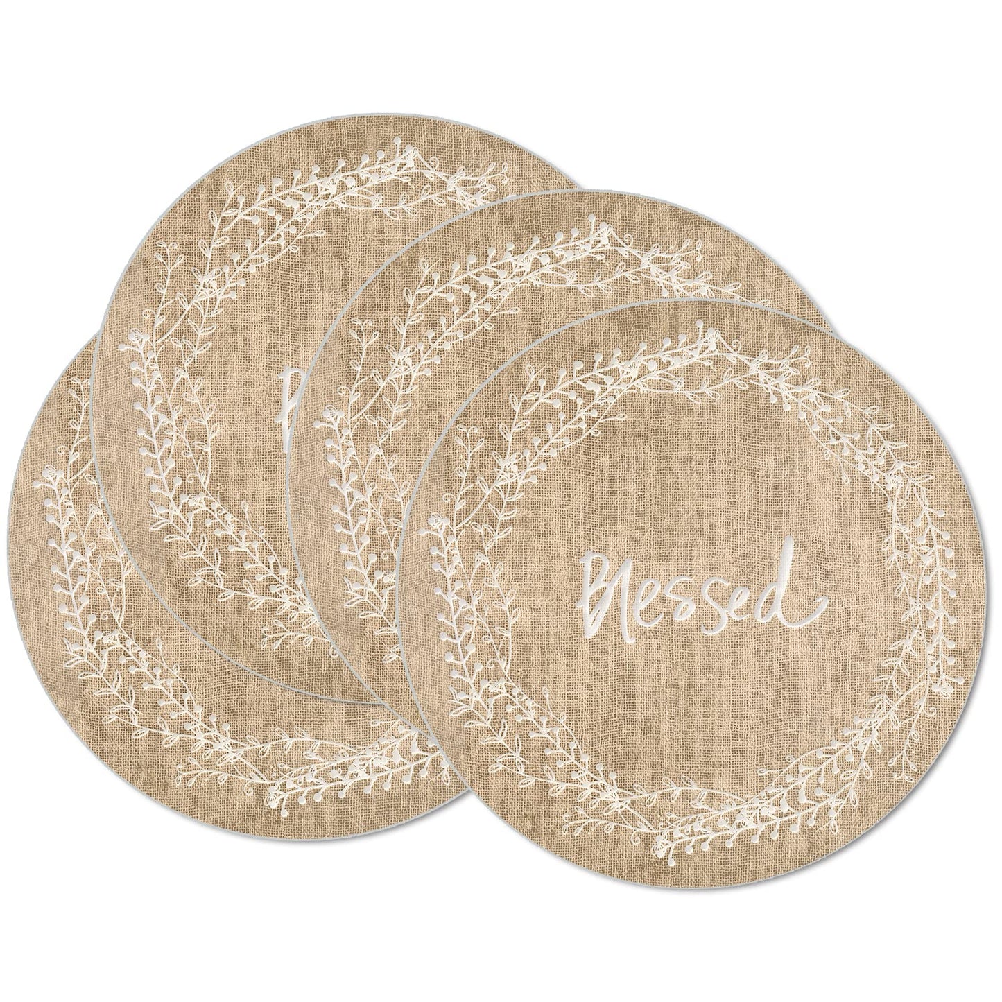 CounterArt Family Blessed 4 Pack Round Reversible Easy Care Flexible Placemats Made in the USA