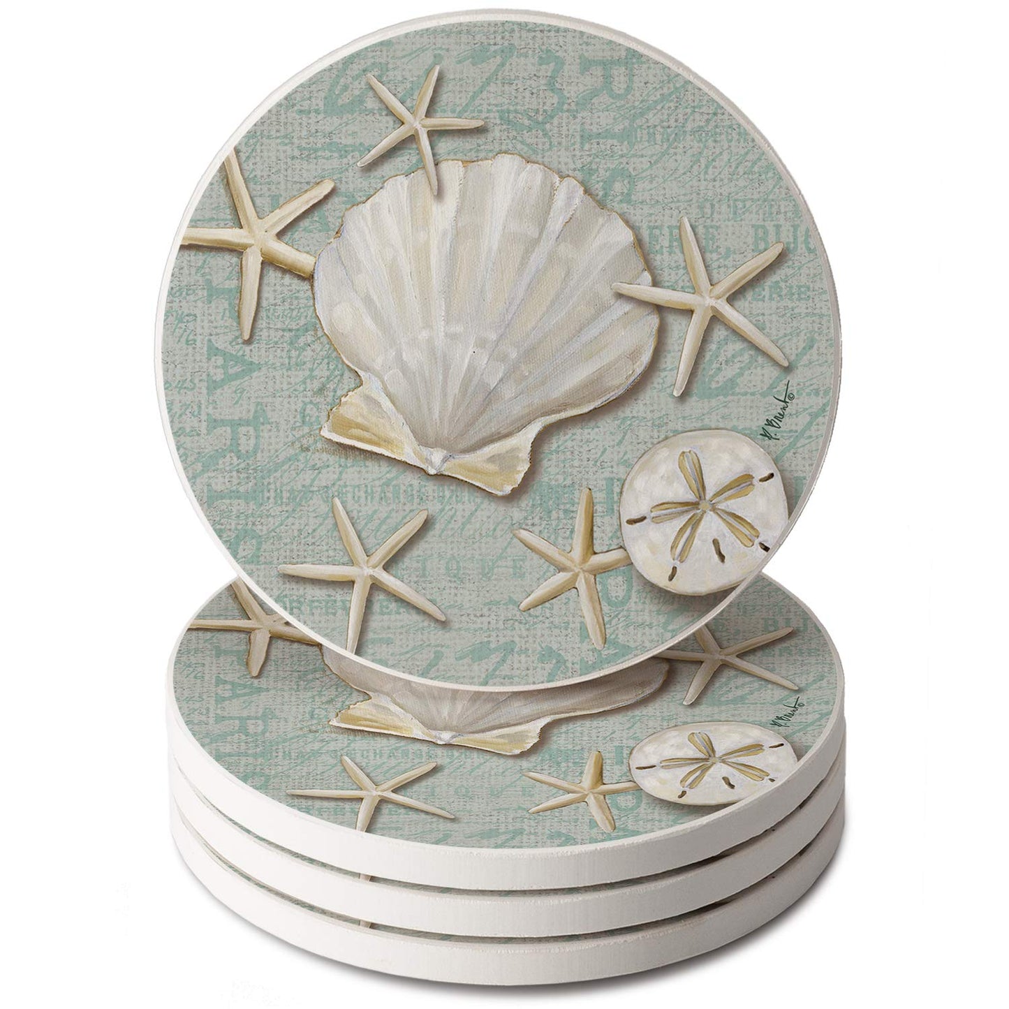 Thirstystone Linen Shells 4 Pack Round Absorbent Stone Coasters 4" Diameter Manufactured in the USA