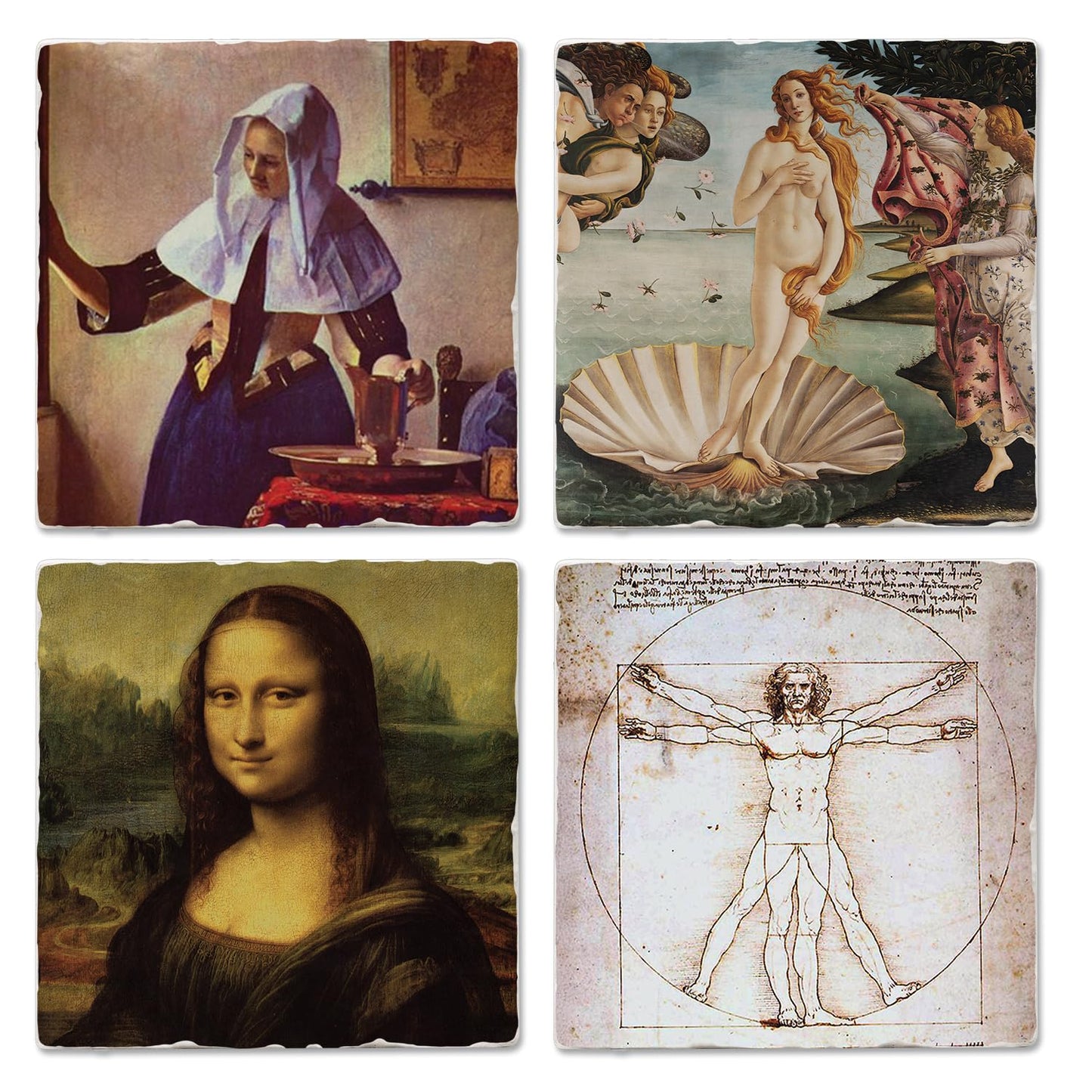 Thirstystone Renaissance Collection 4-Pack Assorted Tumbled Tile Stone Coasters 4" Square