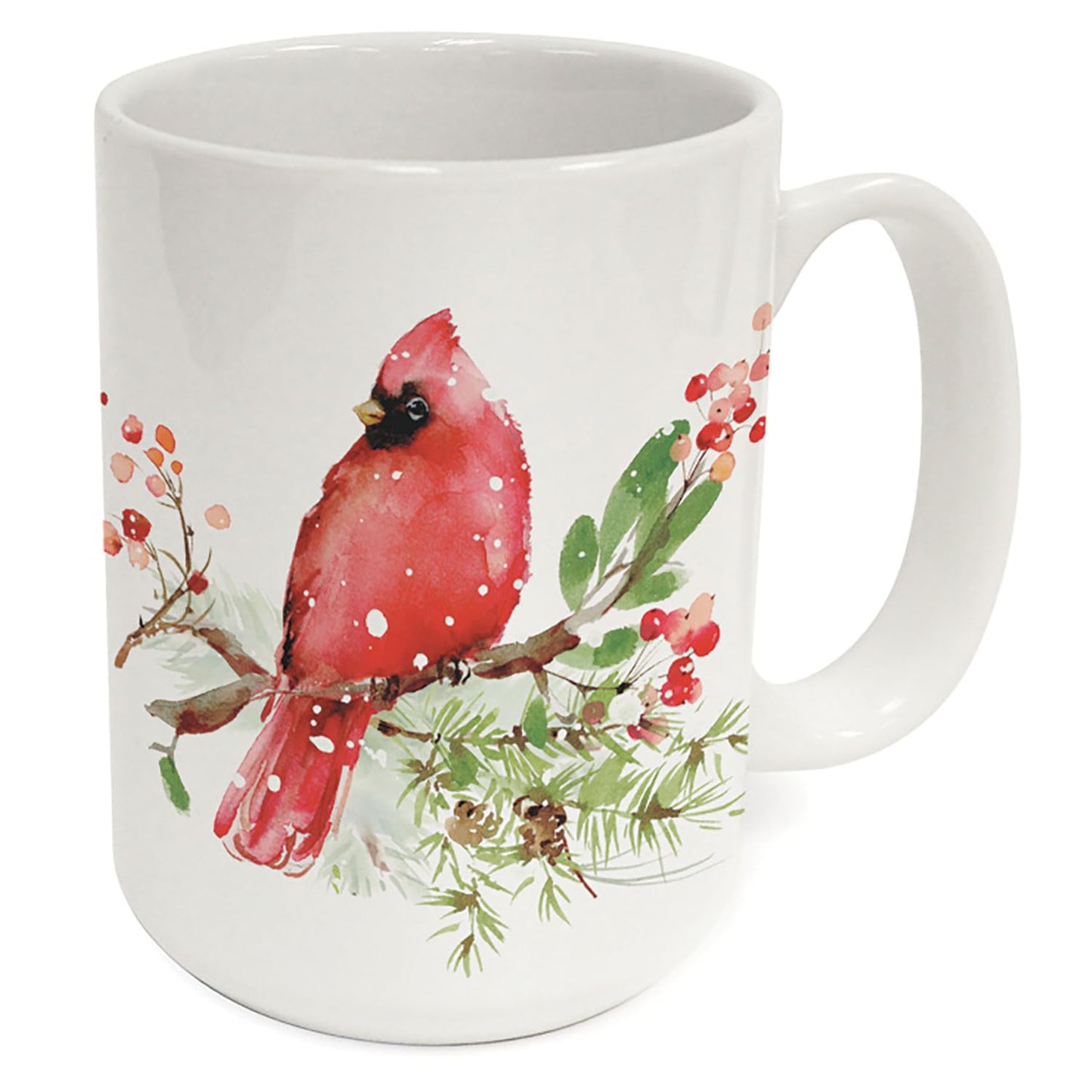 Highland Home Holiday Cardinals Large Decorative Ceramic Mug 15 oz. Manufactured in the USA