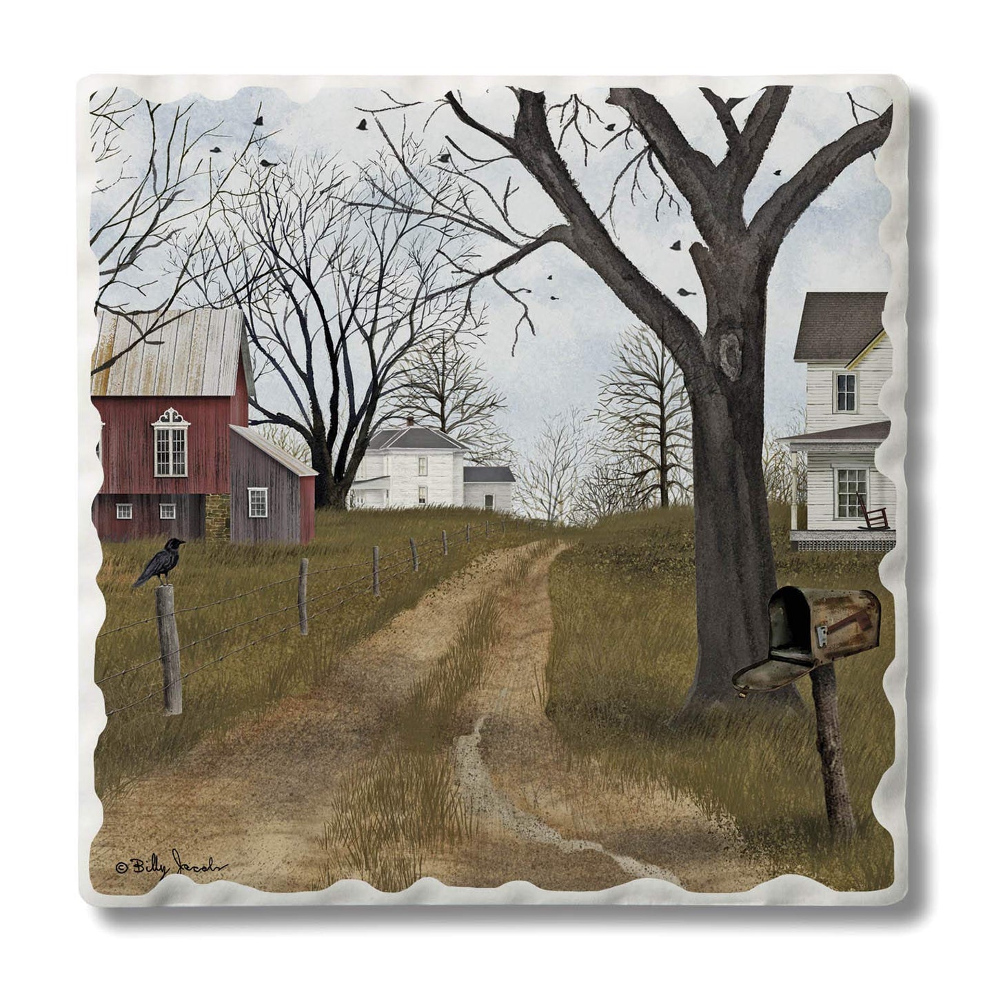 Thirstystone Old Dirt Road Single Tumbled Tile Stone Coaster with Protective Cork Backing Manufactured in The USA 4" Square, Artistic, Easily Wipes Clean