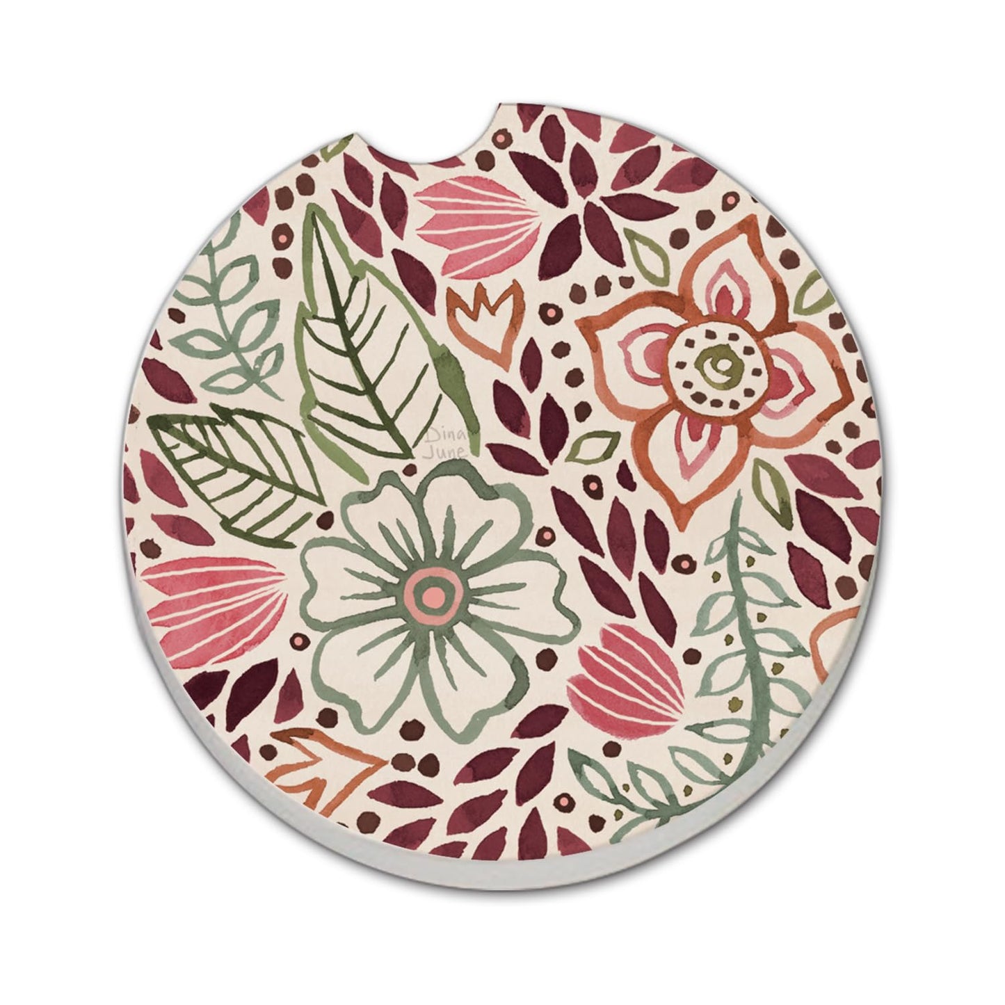 Thirstystone Floralscape Single Absorbent Stone Coaster for Vehicle Cup Holder 2.6” Diameter Manufactured in The USA