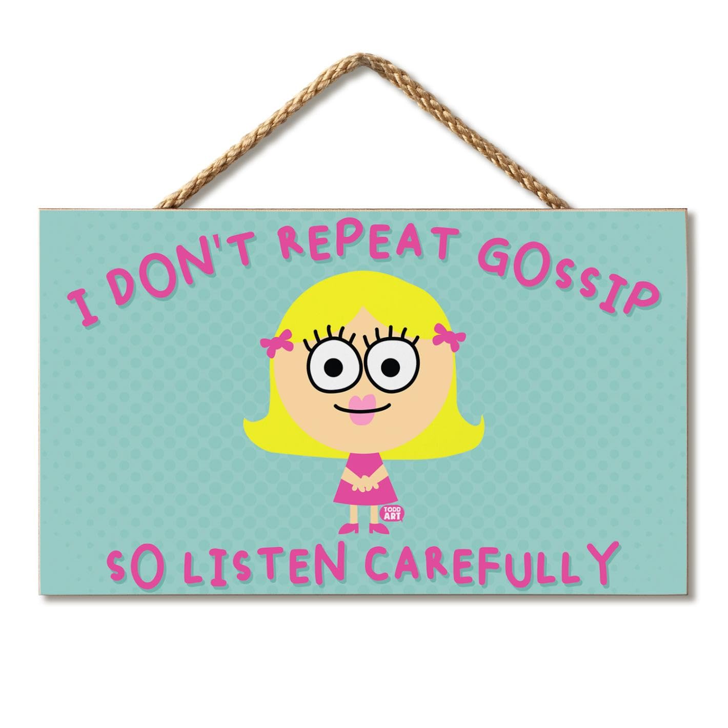 CounterArt Repeat Gossip Humorous Hanging Wood Wall Sign 9.5” by 5.75” Made in the USA Features Braided Rope Hanger