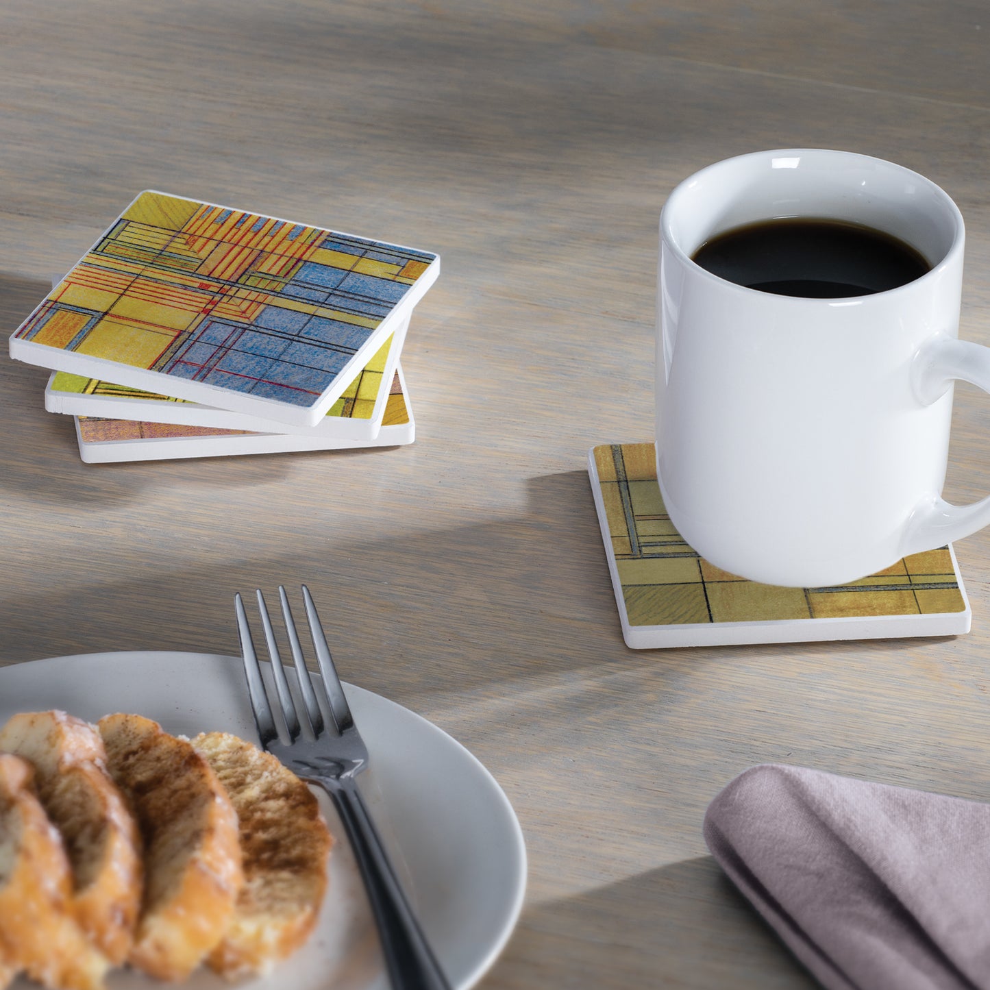 Hillside Rug Assorted Designs by Frank Lloyd Wright 4-Pack Stone Coasters with Protective Cork Backing Manufactured in The USA Absorbent Easily Wipes Clean