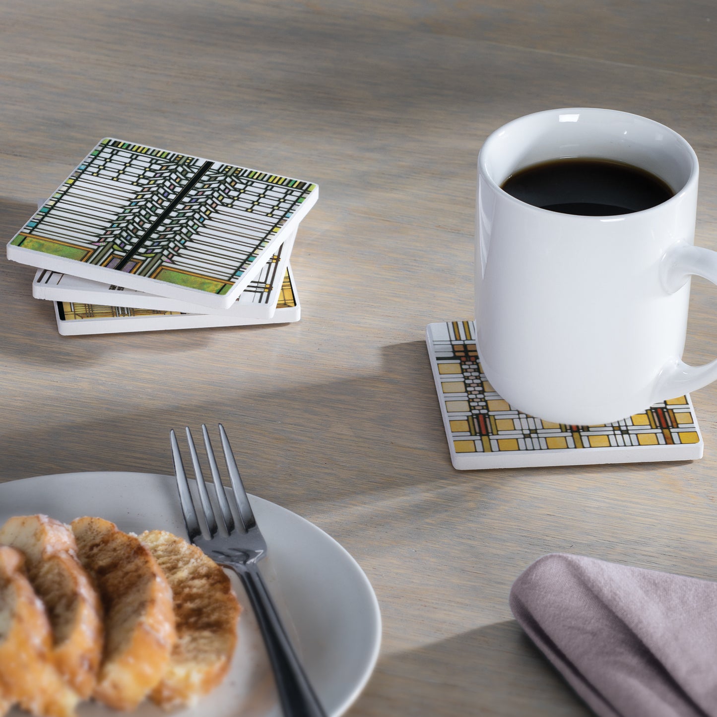 Frank Lloyd Wright Assorted 4 Pack Art Glass Collection Stone Coasters Manufactured in the USA