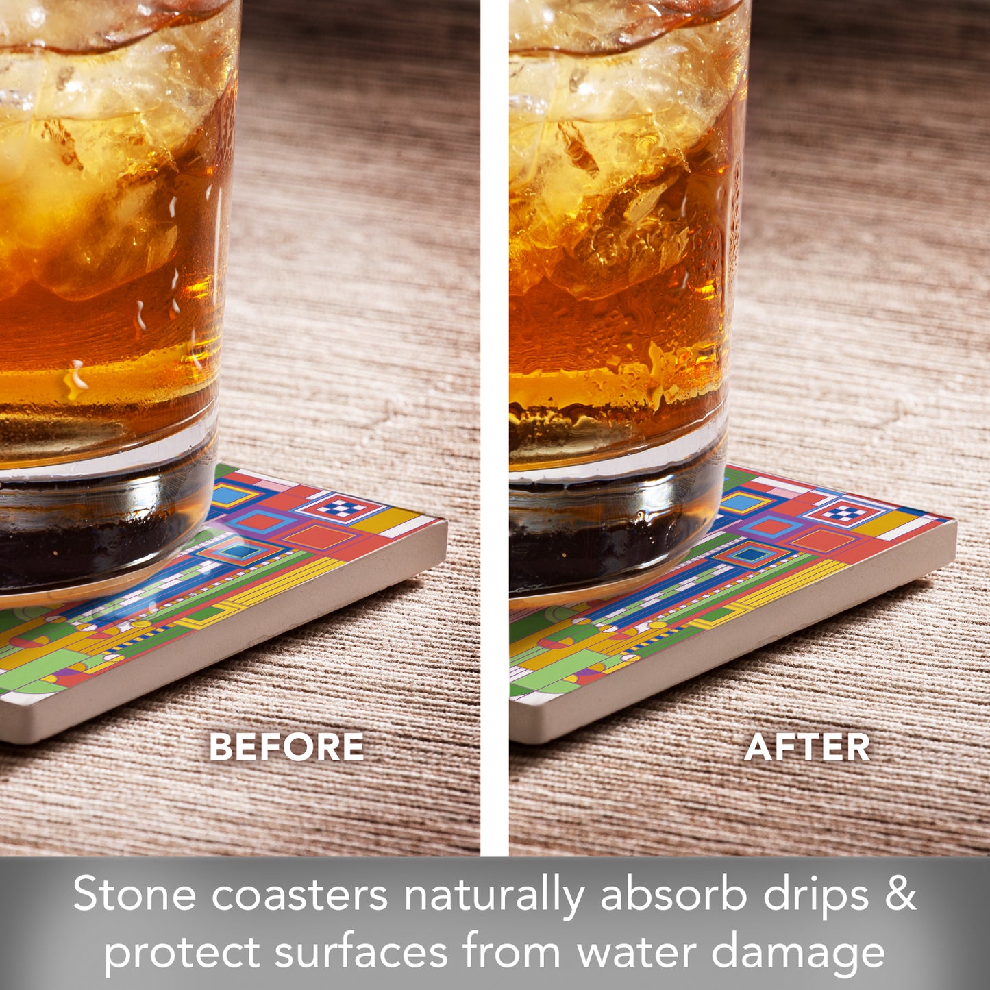 New Liberty Covers by Frank Lloyd Wright 4-Pack Assorted Stone Coasters with Protective Cork Backing Manufactured in The USA Absorbent Easily Wipes Clean