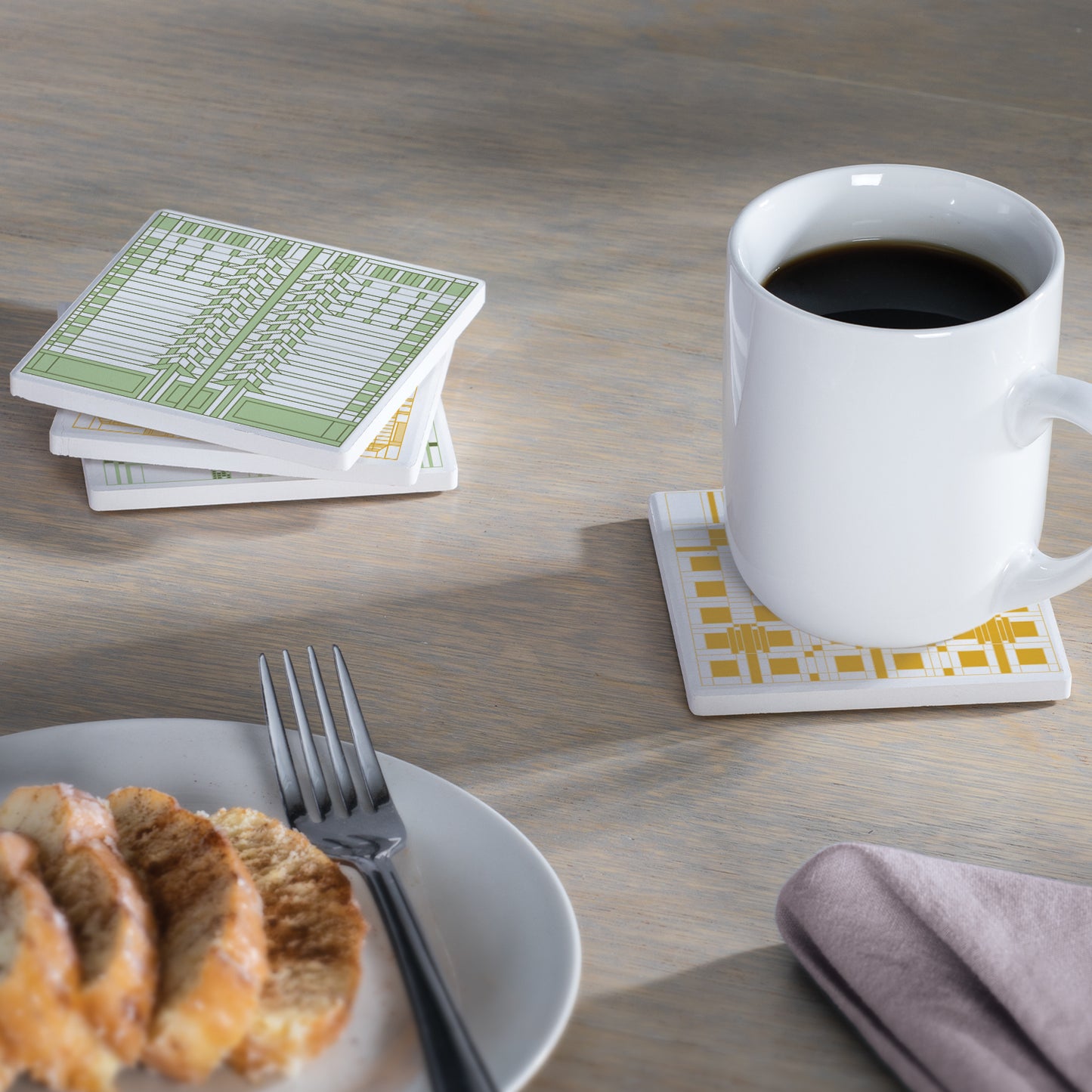 Frank Lloyd Wright 4 Pack Assorted Art Glass Pattern Stone Coasters Manufactured in the USA