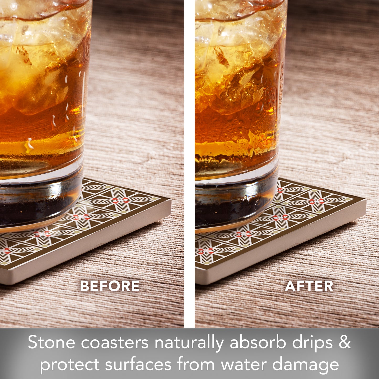 Robie Assorted Designs by Frank Lloyd Wright 4-Pack Stone Coasters with Protective Cork Backing Manufactured in The USA Absorbent Easily Wipes Clean