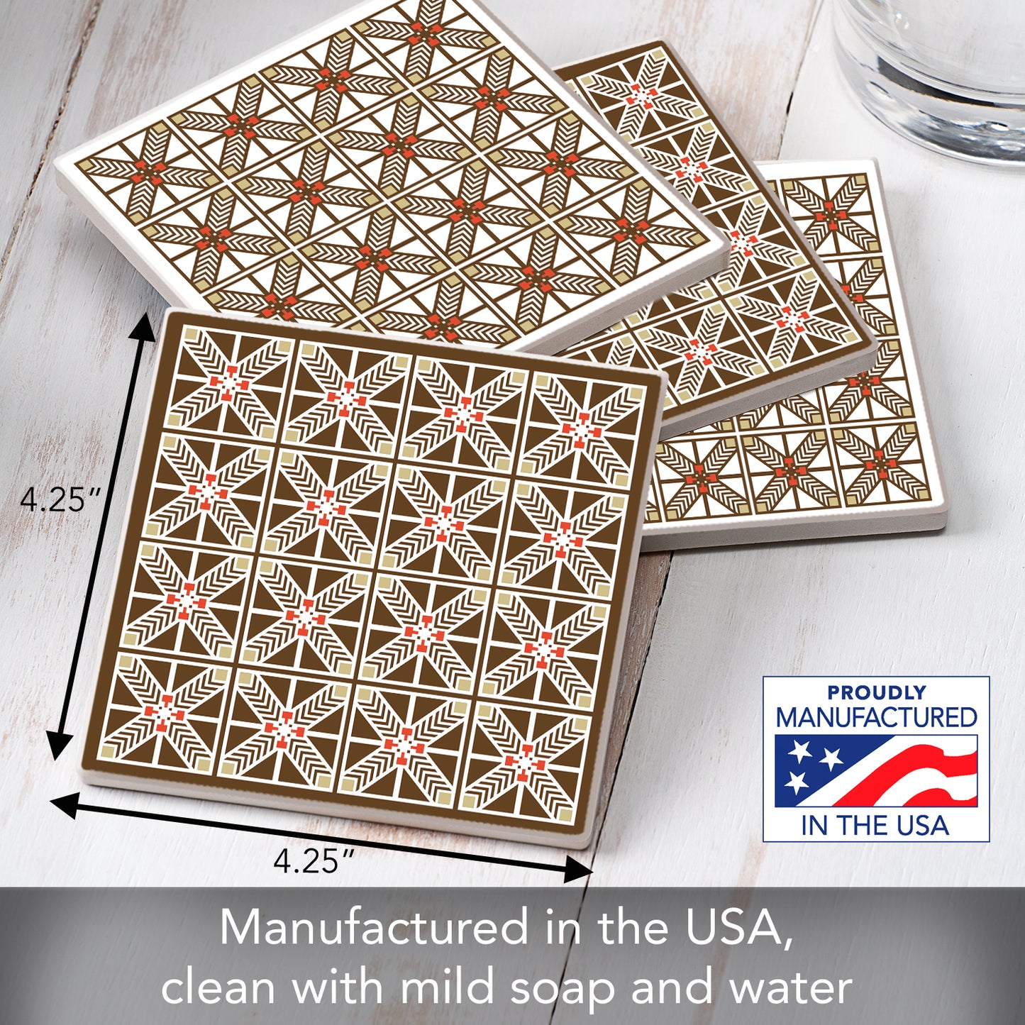 Robie Assorted Designs by Frank Lloyd Wright 4-Pack Stone Coasters with Protective Cork Backing Manufactured in The USA Absorbent Easily Wipes Clean