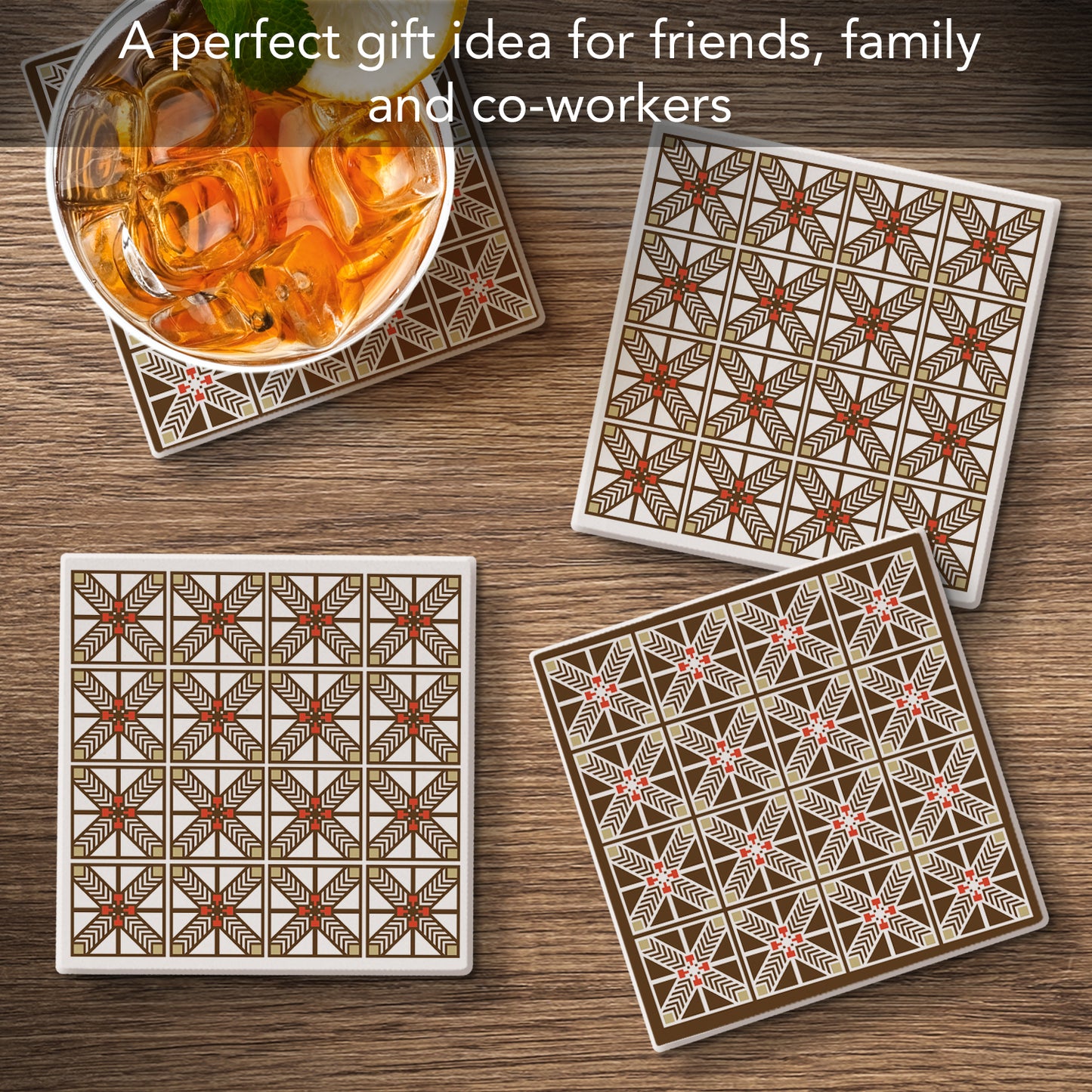 Robie Assorted Designs by Frank Lloyd Wright 4-Pack Stone Coasters with Protective Cork Backing Manufactured in The USA Absorbent Easily Wipes Clean