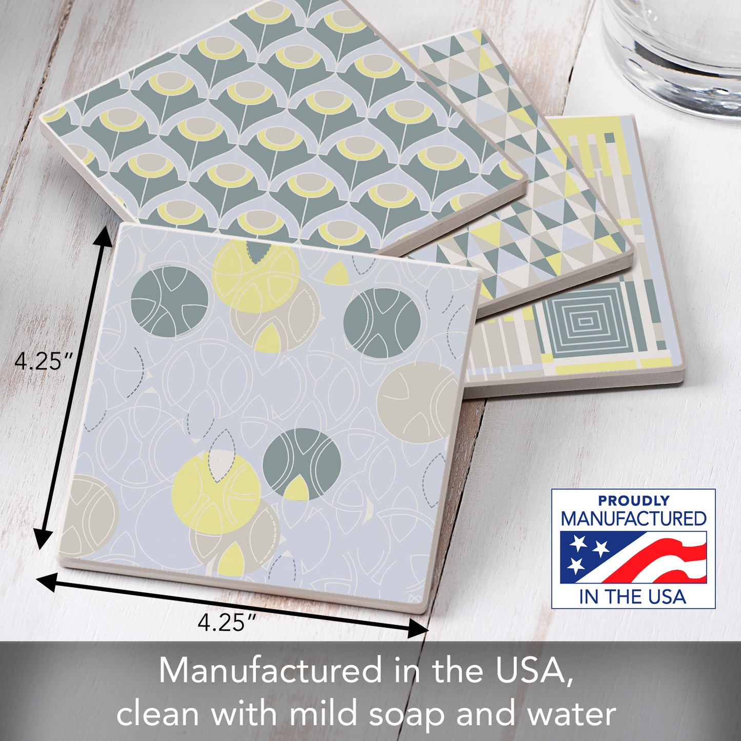 Frank Lloyd Wright's Taliesin Line Designs 4 Pack Assorted Stone Coasters Manufactured in the USA