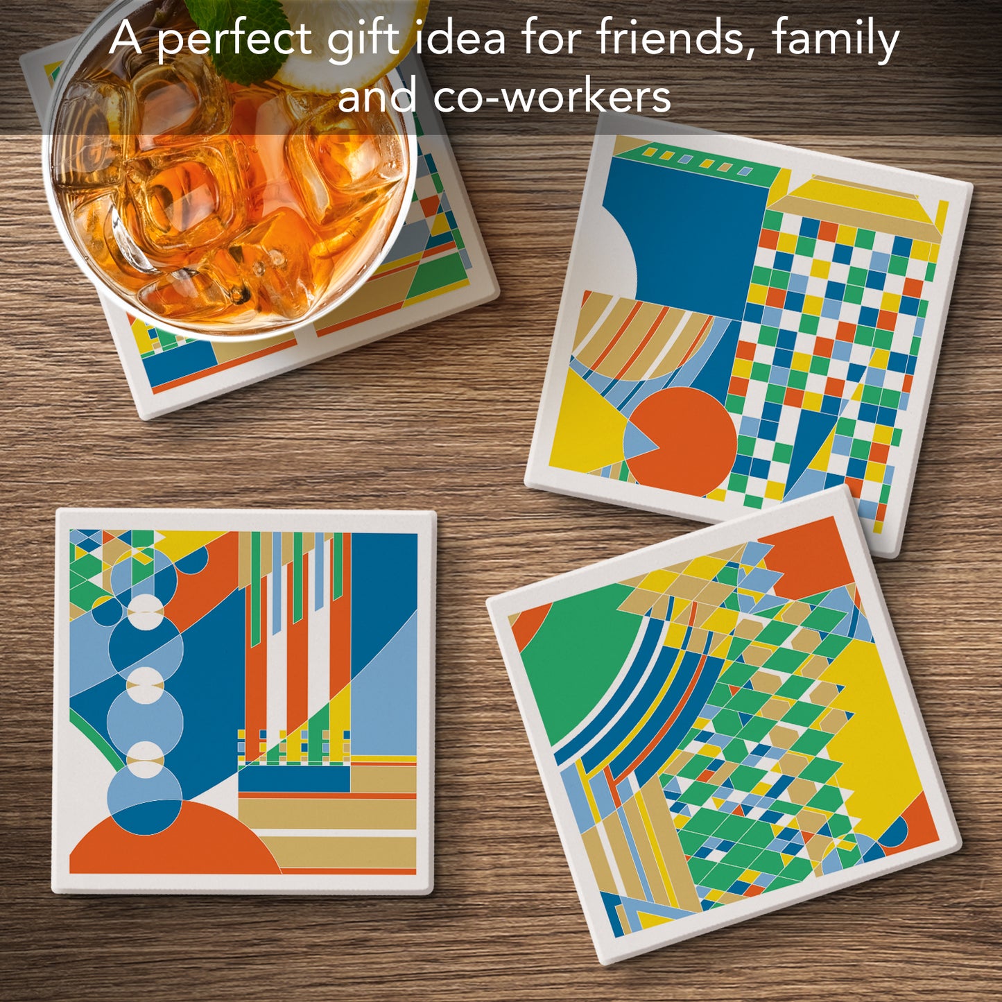 Frank Lloyd Wright's Imperial Mural 4 Pack Assorted Stone Coasters Manufactured in the USA