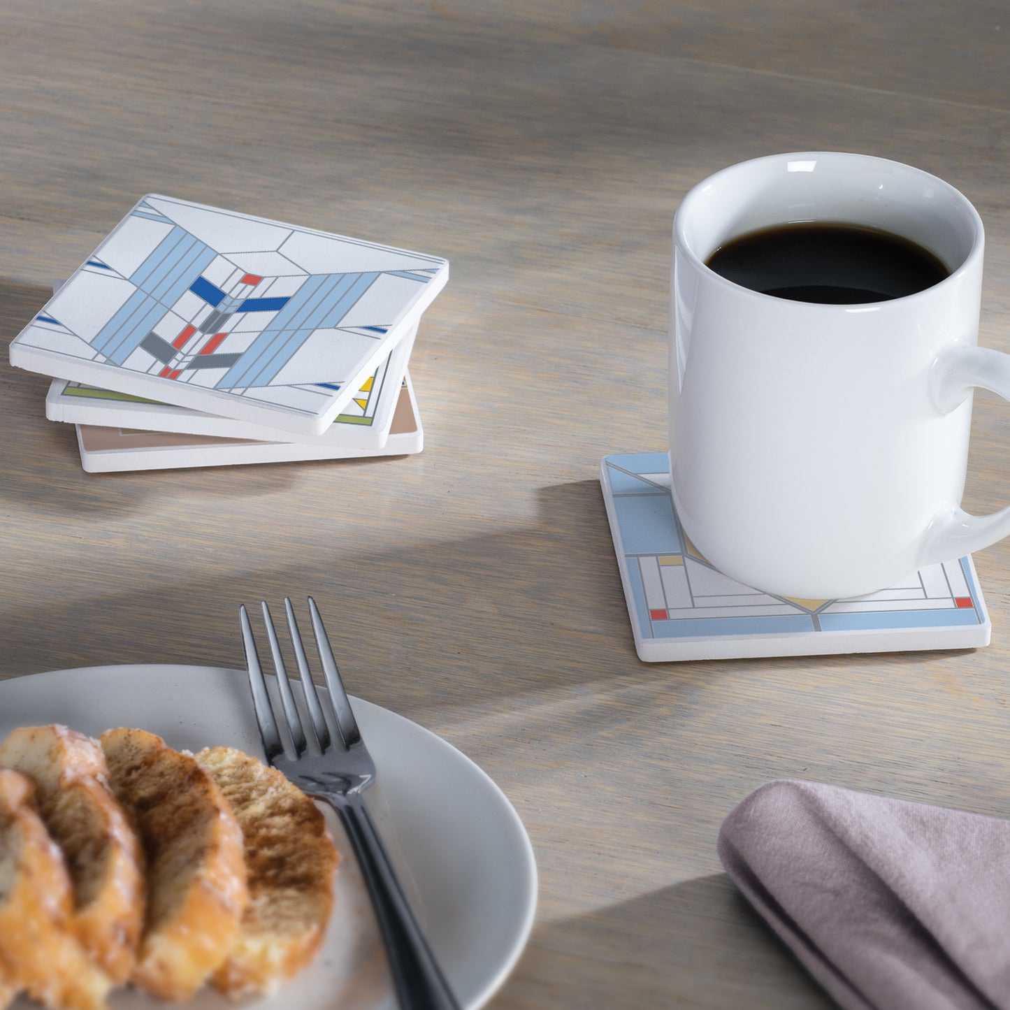 Chevron Designs by Frank Lloyd Wright 4-Pack Assorted Stone Coasters with Protective Cork Backing Manufactured in The USA Absorbent Easily Wipes Clean