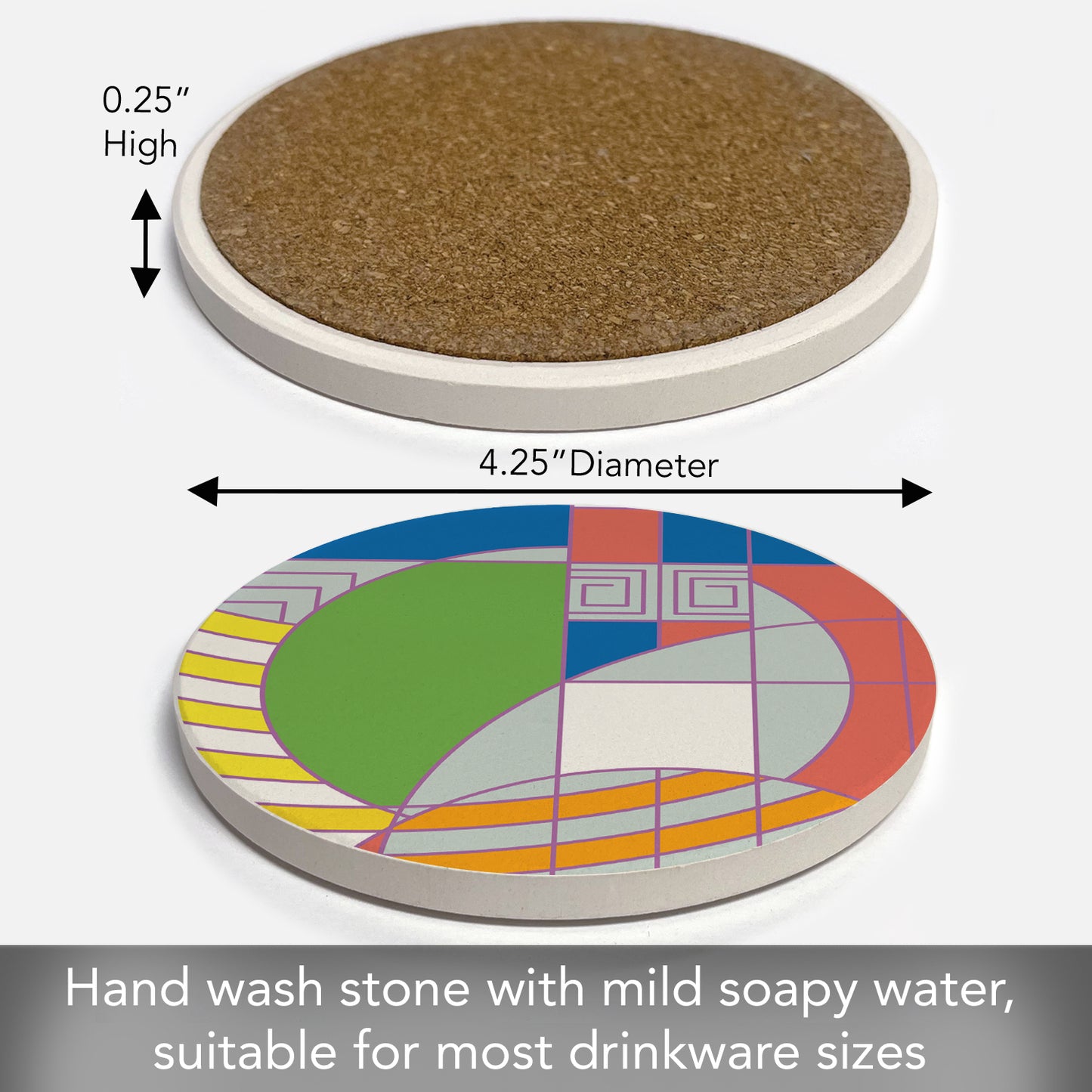 Frank Lloyd Wright's Assorted Hoffman Rug Designs 4 Pack Round Absorbent Stone Coasters Manufactured in the USA