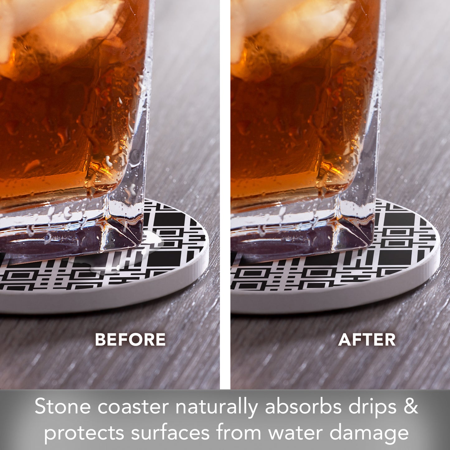 Frank Lloyd Wright Assorted Black & White Patterns 4 Pack Round Absorbent Stone Coasters Manufactured in the USA