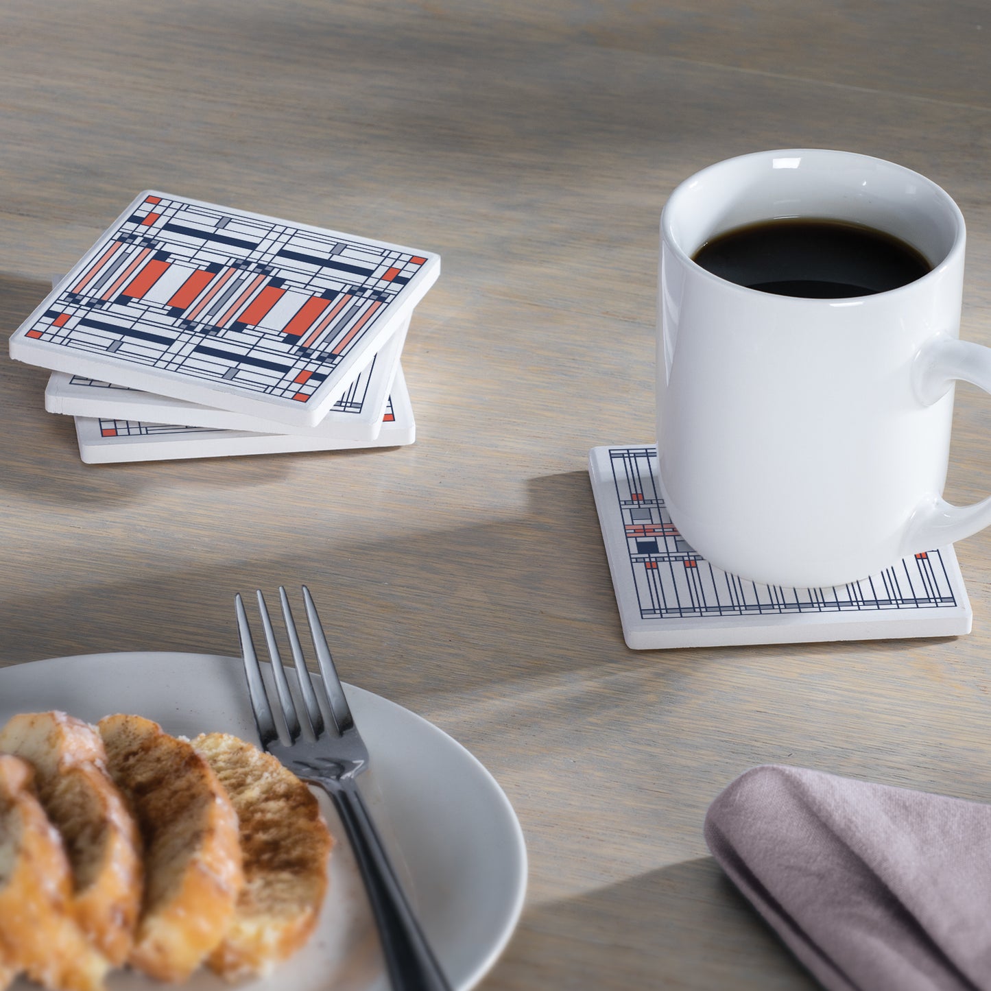 Frank Lloyd Wright Assorted Oak Park Designs 4 Pack Stone Coasters Manufactured in the USA