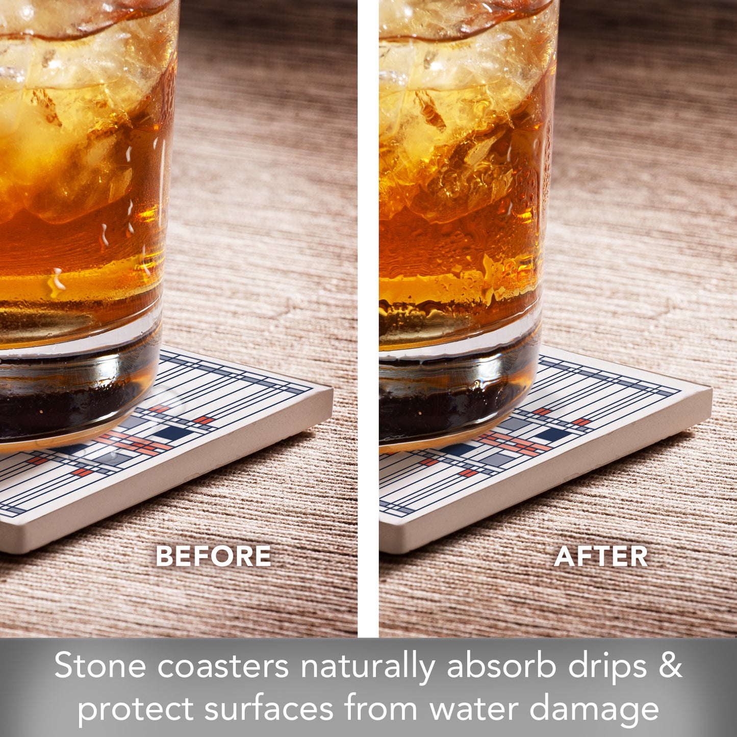 Frank Lloyd Wright Assorted Oak Park Designs 4 Pack Stone Coasters Manufactured in the USA