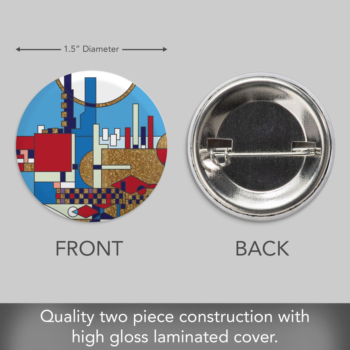 Frank Lloyd Wright Decorative 5 Piece Button Collection City by the Sea Designs 1.5” Diameter Manufactured in the USA
