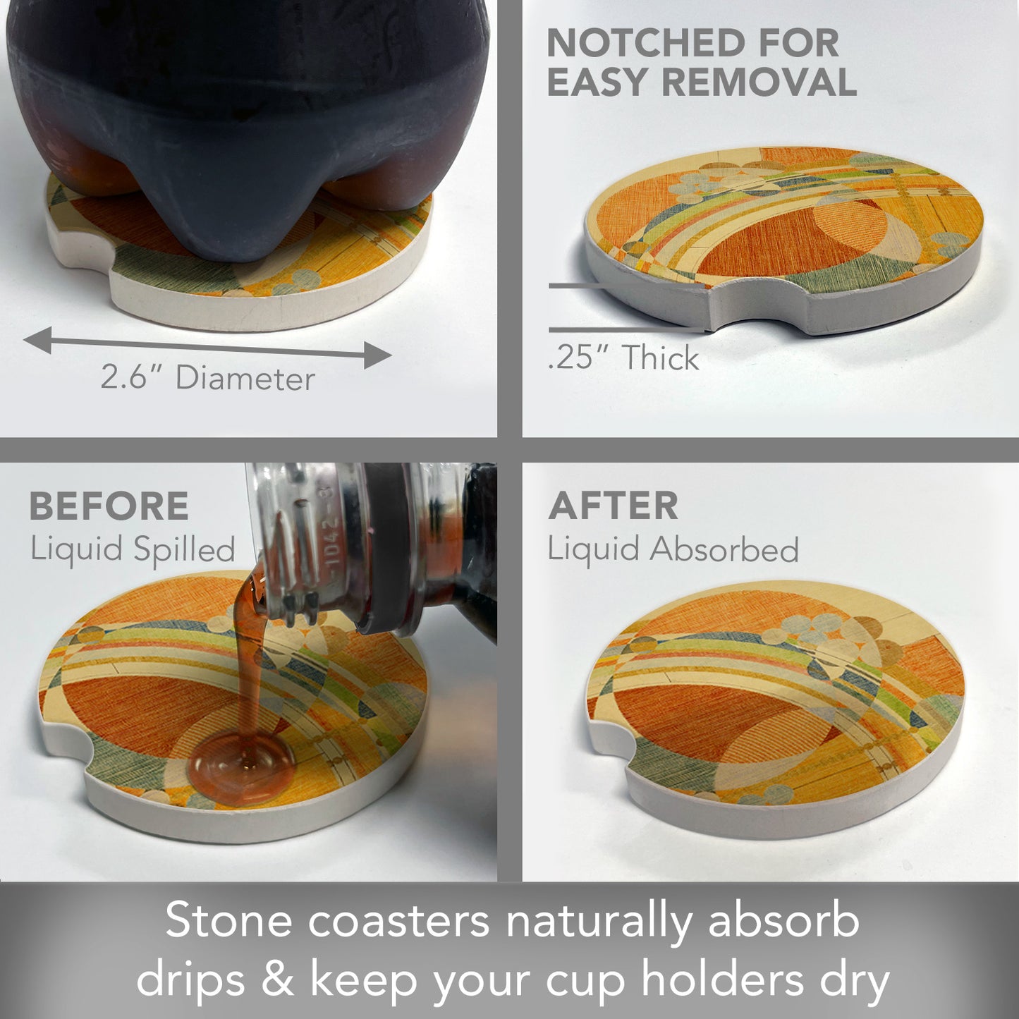 Frank Lloyd Wright 2 Pack Car Coasters March Balloons Design Manufactured in the USA