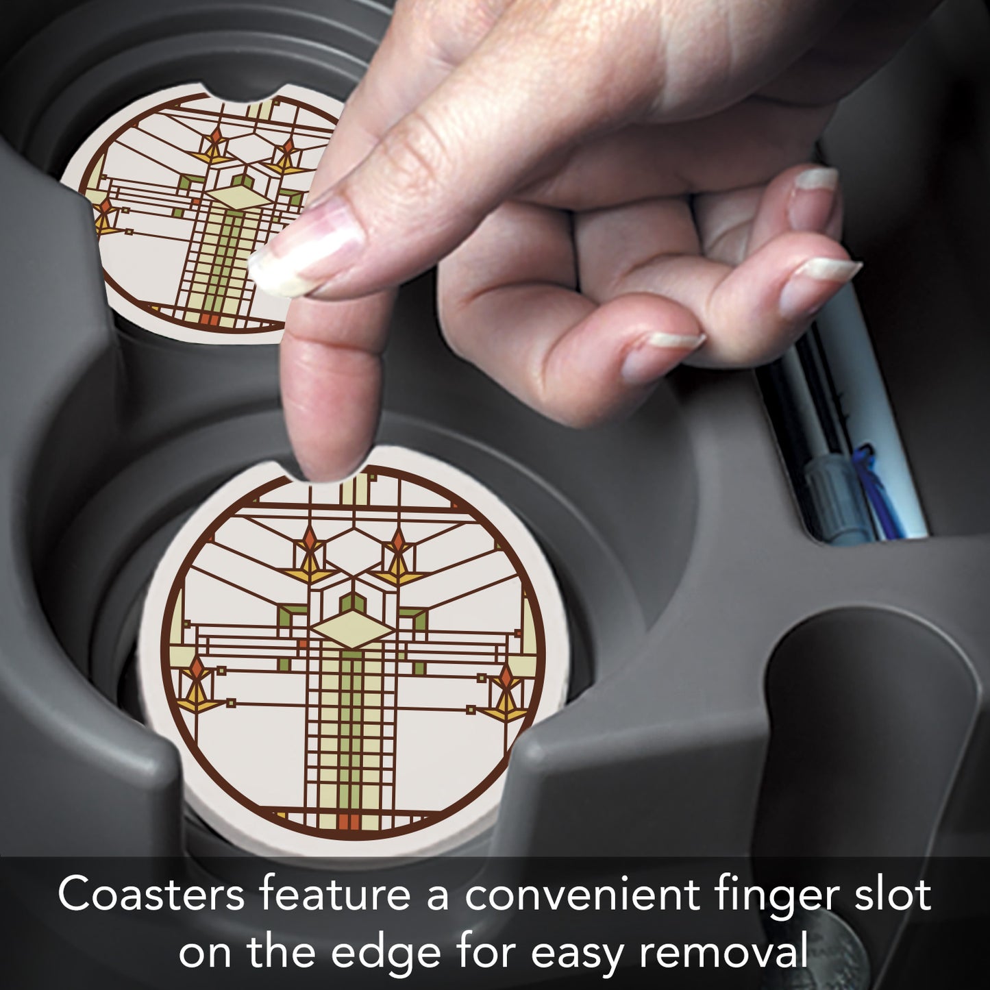 Frank Lloyd Wright 2 Pack Car Coasters Harley Bradley House Design Manufactured in the USA