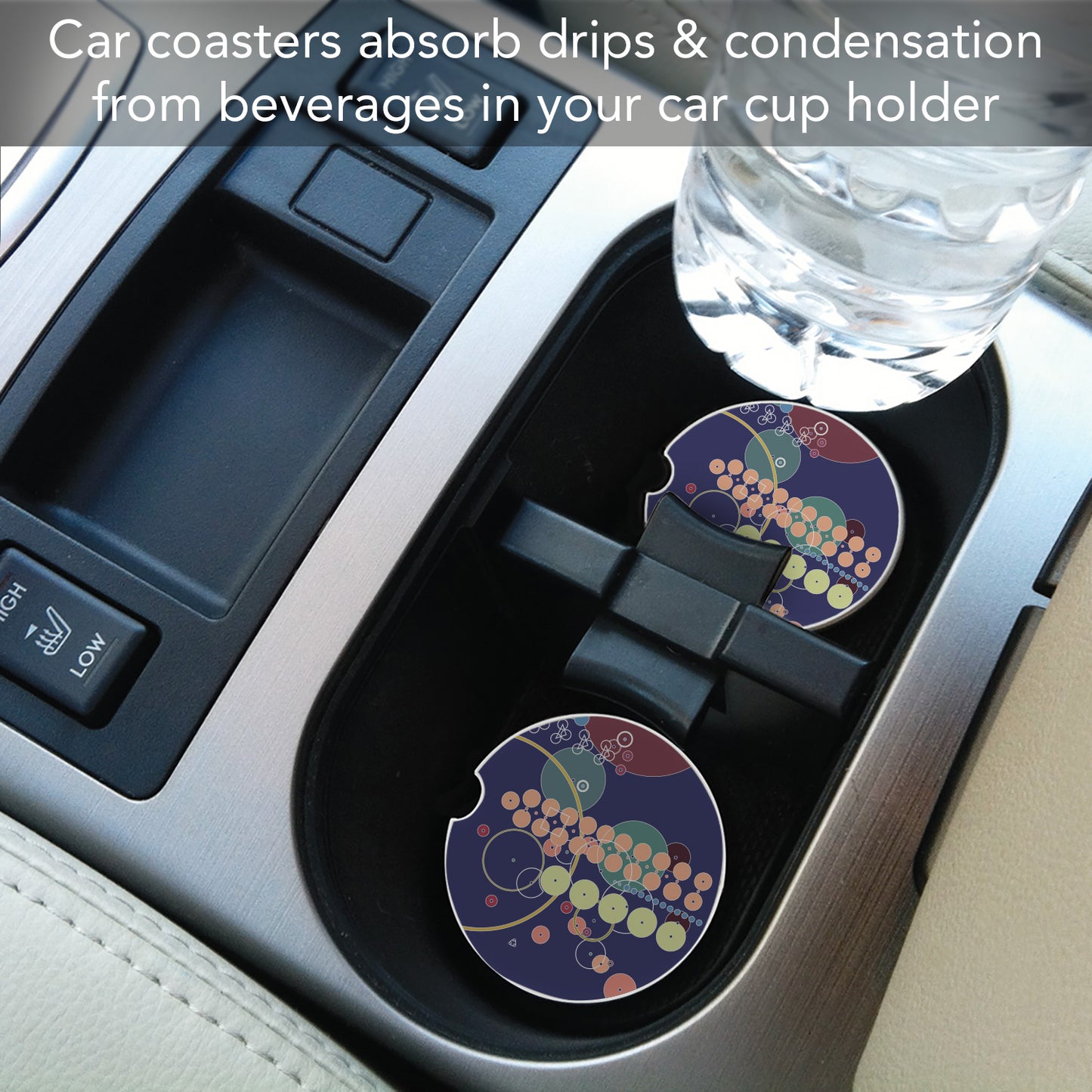 Midway Mural Design I by Frank Lloyd Wright 2-Pack Absorbent Stone Car Coasters 2.6” Diameter Manufactured in The USA