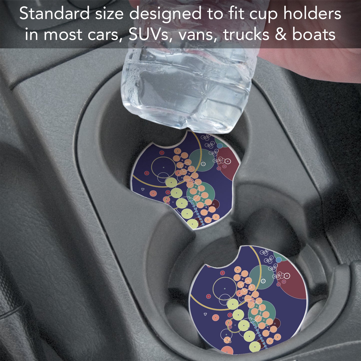 Midway Mural Design I by Frank Lloyd Wright 2-Pack Absorbent Stone Car Coasters 2.6” Diameter Manufactured in The USA