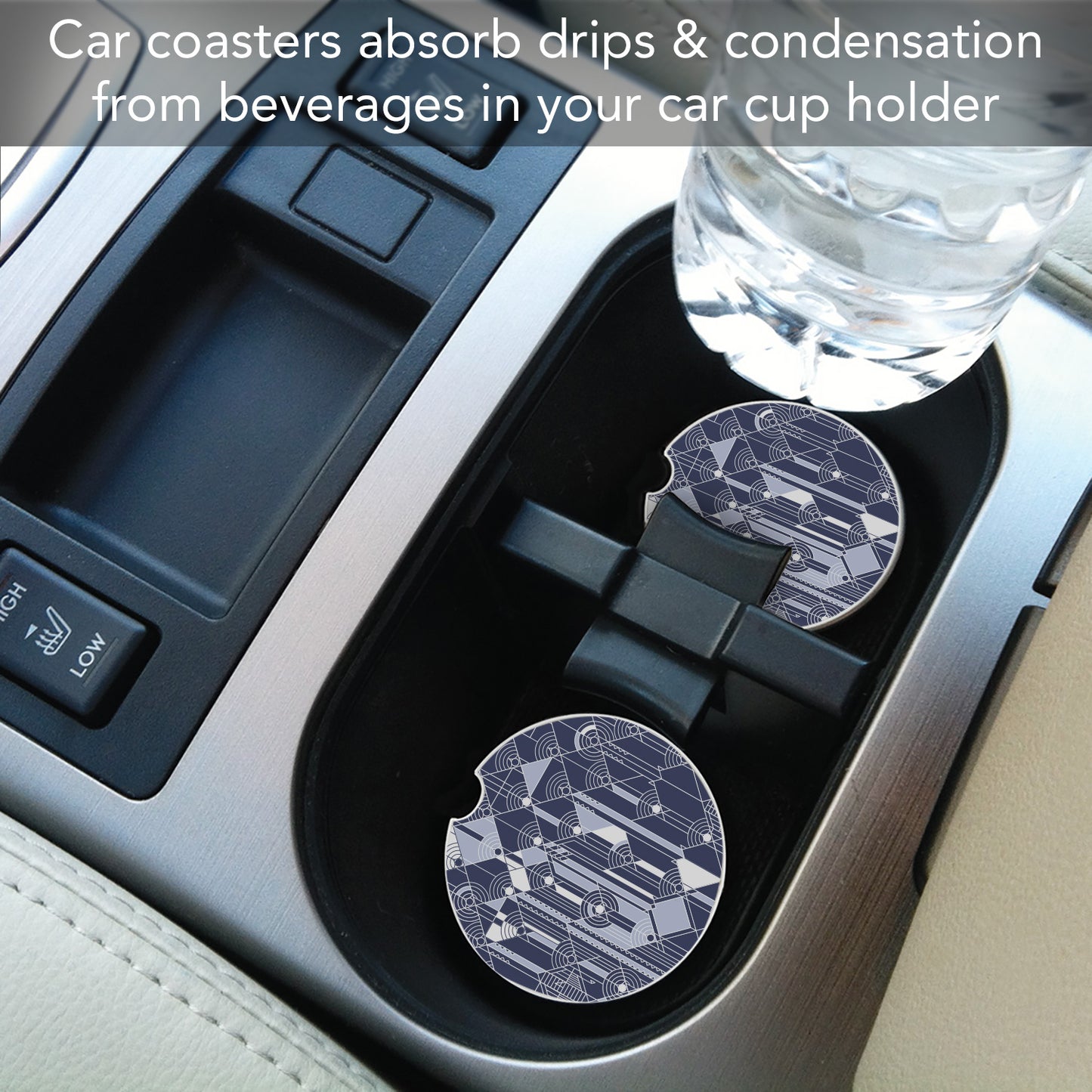 April Showers Design from Frank Lloyd Wright Foundation on 2-Pack Absorbent Stone Car Coasters 2.6” Diameter Manufactured in The USA