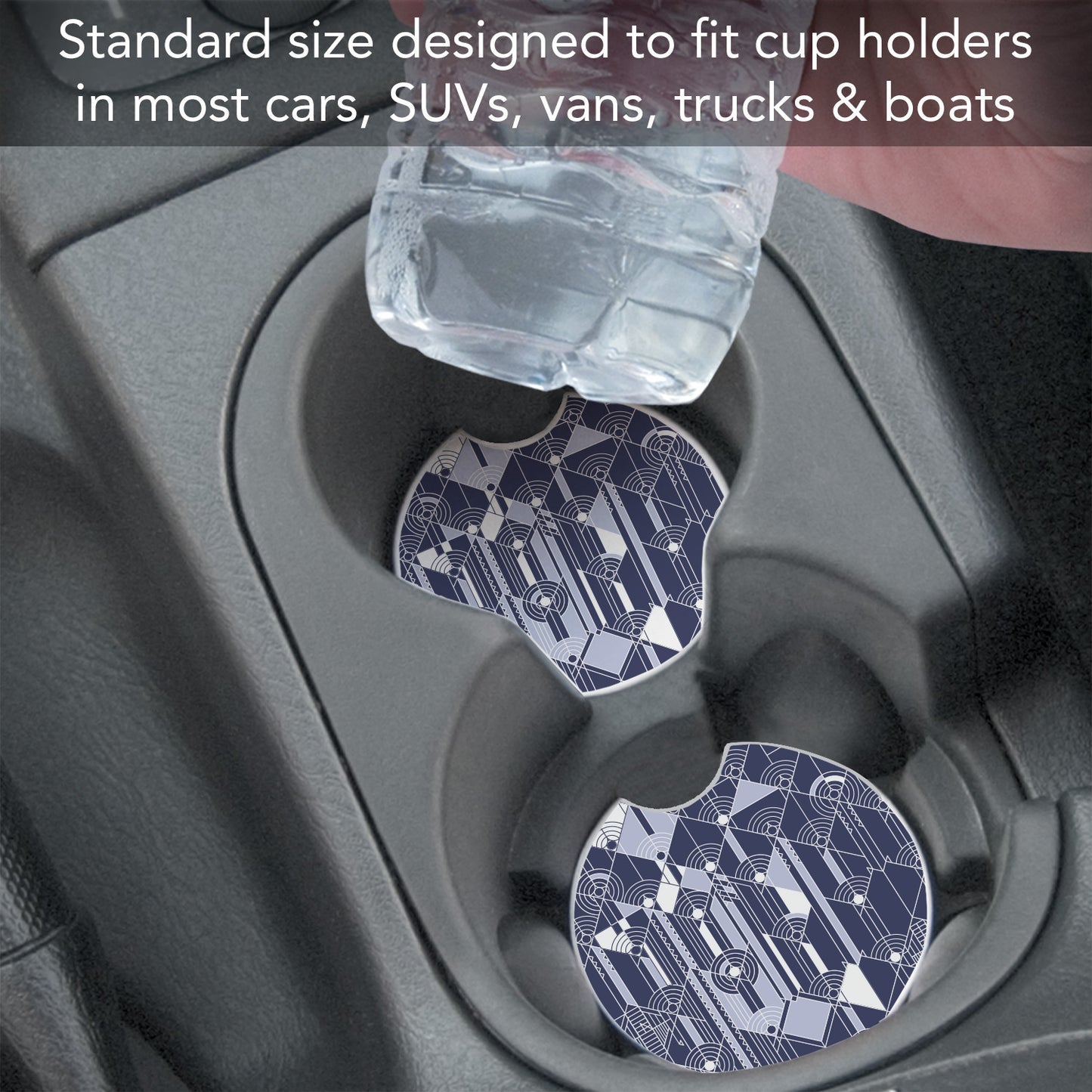 April Showers Design from Frank Lloyd Wright Foundation on 2-Pack Absorbent Stone Car Coasters 2.6” Diameter Manufactured in The USA