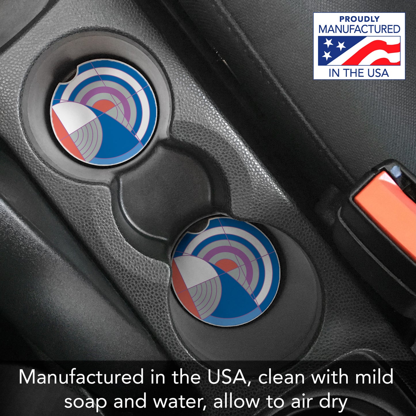 Frank Lloyd Wright 2 Pack Car Coasters Hoffman Rug II Design Manufactured in the USA