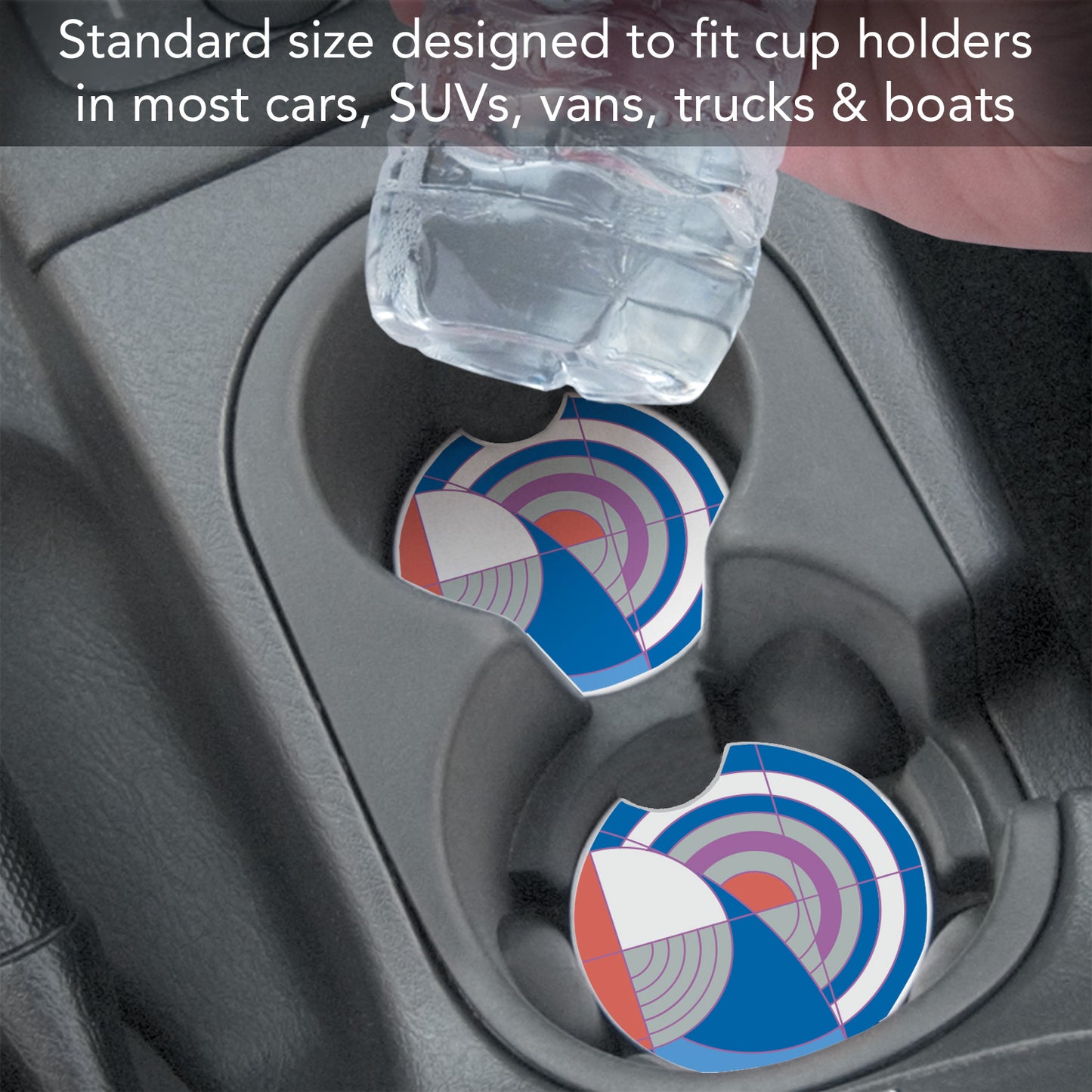Hoffman Rug Design II by Frank Lloyd Wright 2-Pack Absorbent Stone Car Coasters 2.6” Diameter Manufactured in The USA