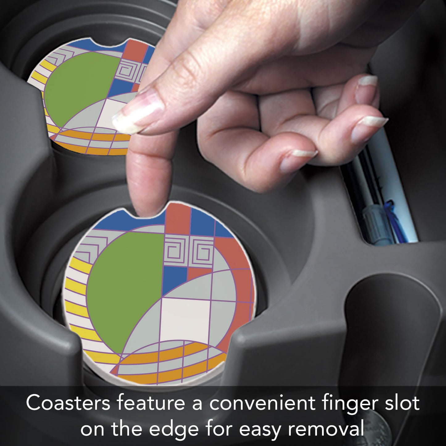 Frank Lloyd Wright 2 Pack Car Coasters Hoffman Rug IV Design Manufactured in the USA