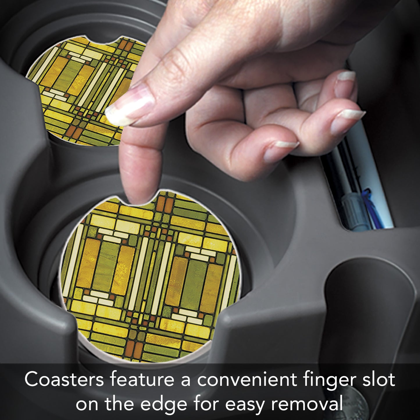 Frank Lloyd Wright 2 Pack Stone Car Coaster Oak Park Design 2.6” Diameter Manufactured in the USA