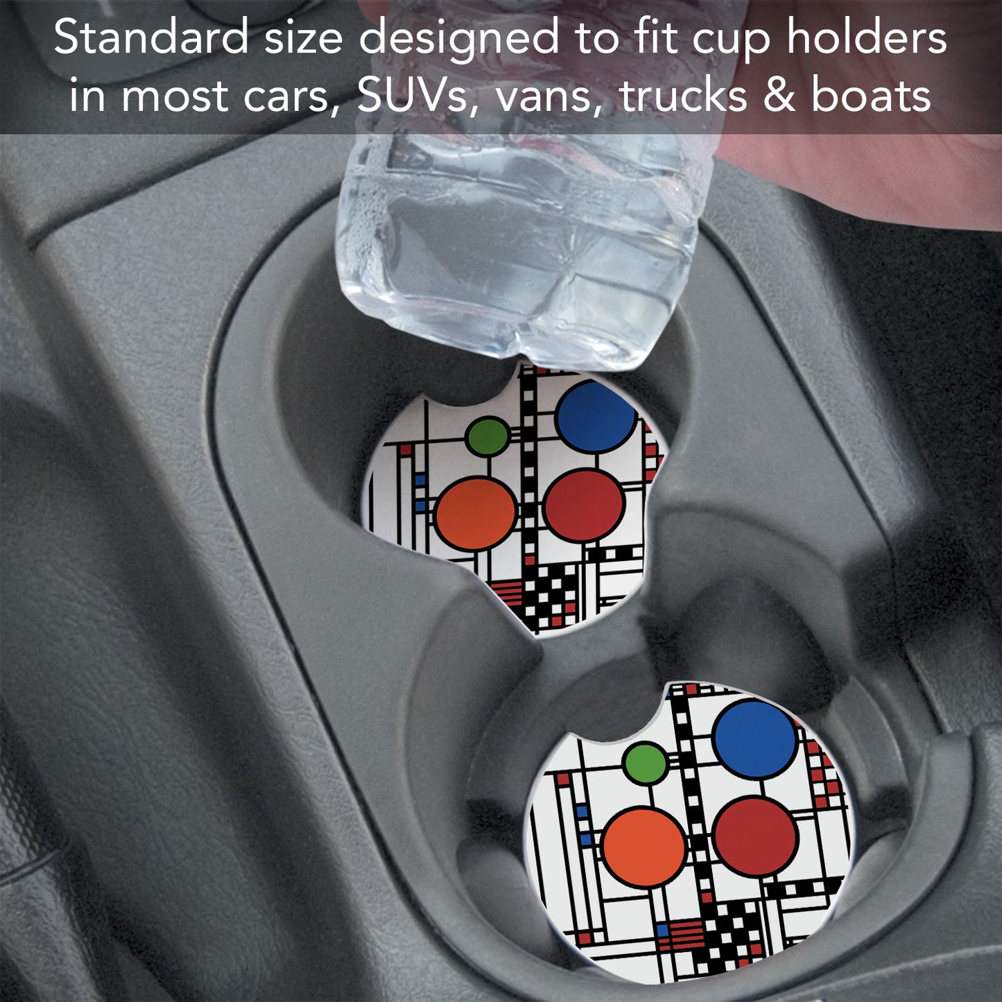 Frank Lloyd Wright 2 Pack Stone Car Coaster Coonley Playhouse Window Design 2.6” Diameter Manufactured in the USA