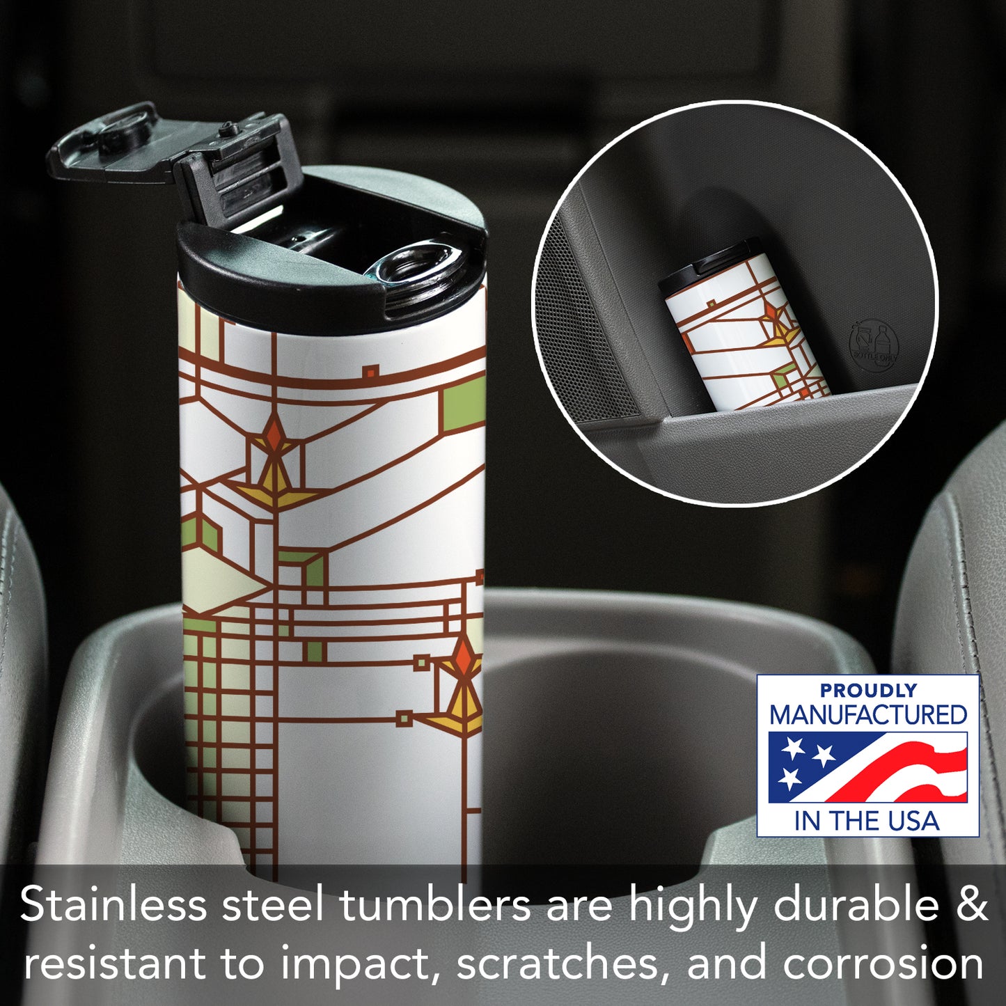 Highland Home B. Harley Bradley House Design by Frank Lloyd Wright on 17 Ounce Double Wall Insulated Stainless Steel Tumbler Manufactured in the USA