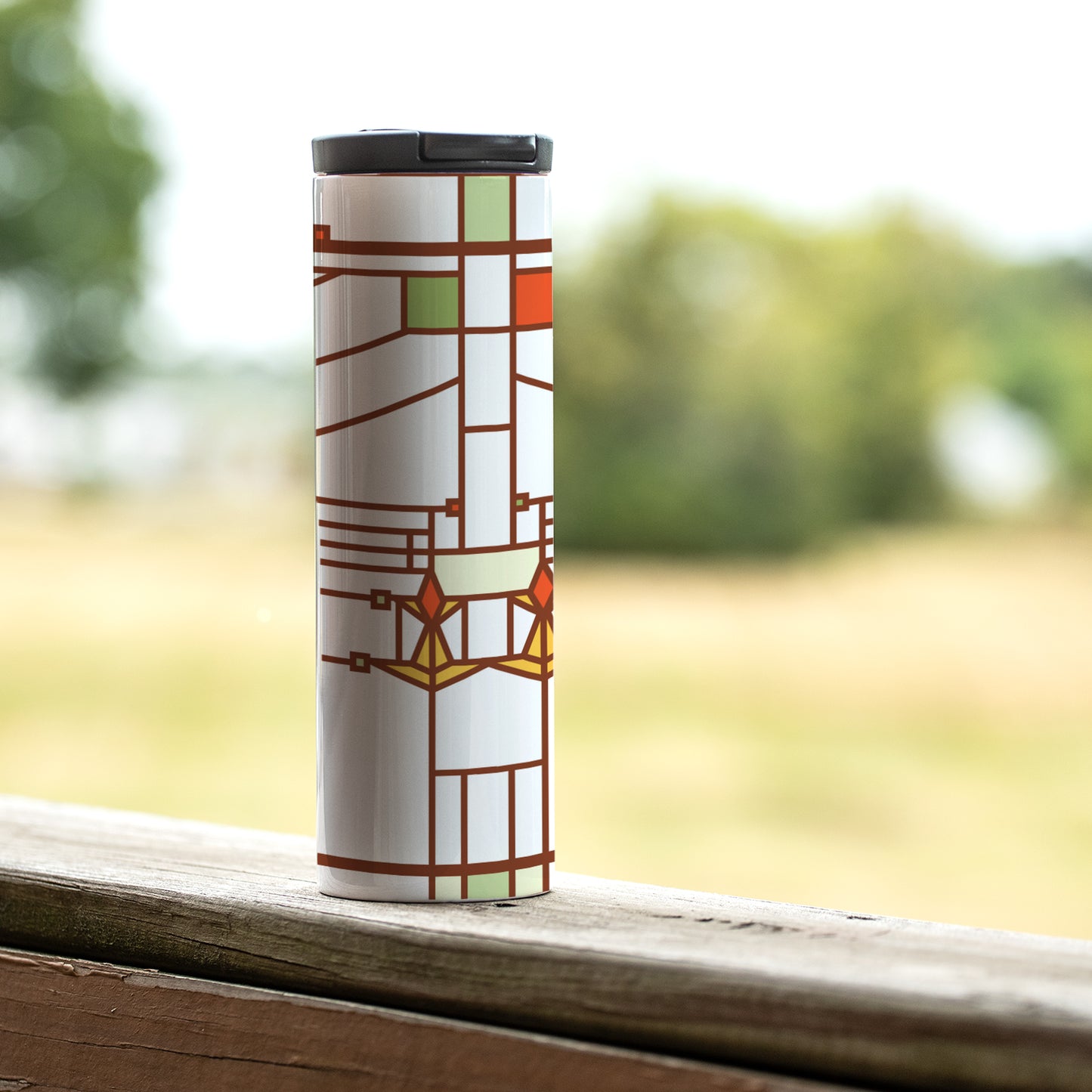 Highland Home B. Harley Bradley House Design by Frank Lloyd Wright on 17 Ounce Double Wall Insulated Stainless Steel Tumbler Manufactured in the USA