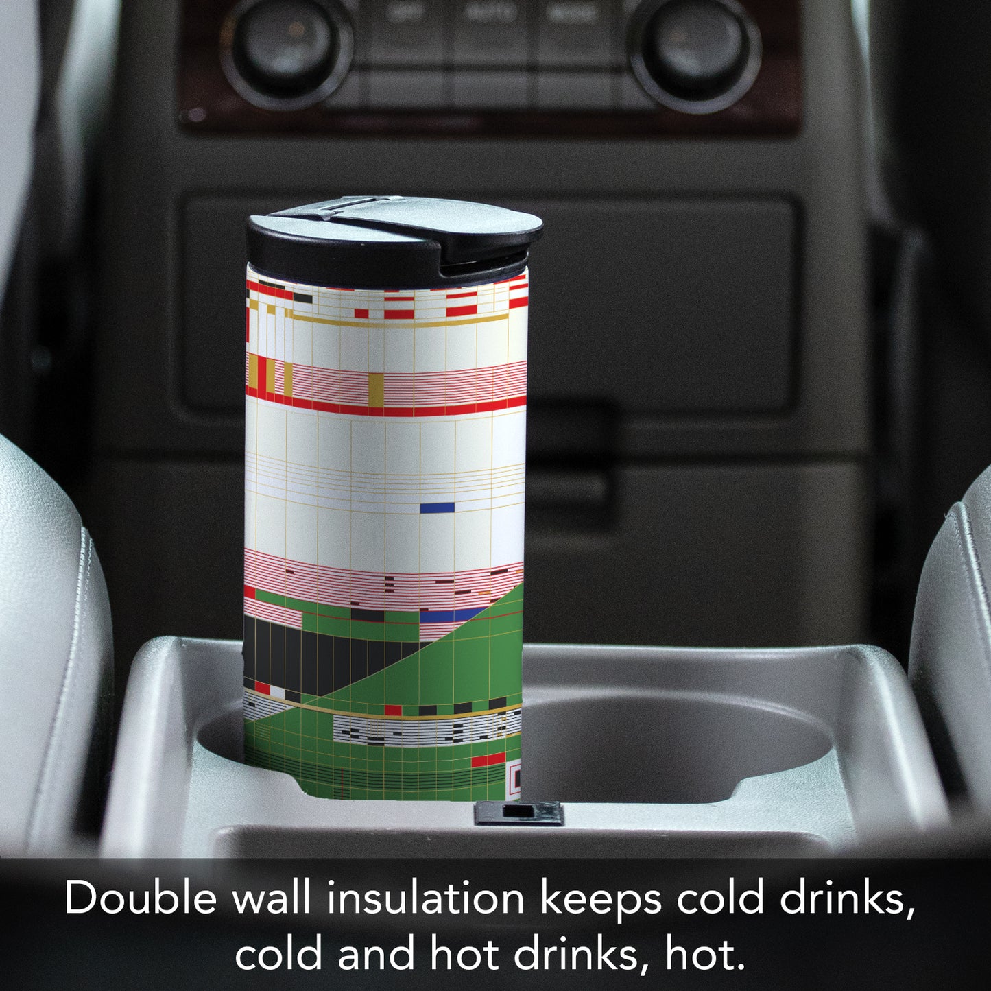 Frank Lloyd Wright's Hillside Curtain Design on 17 Ounce Insulated Stainless Steel Tumbler Manufactured in the USA