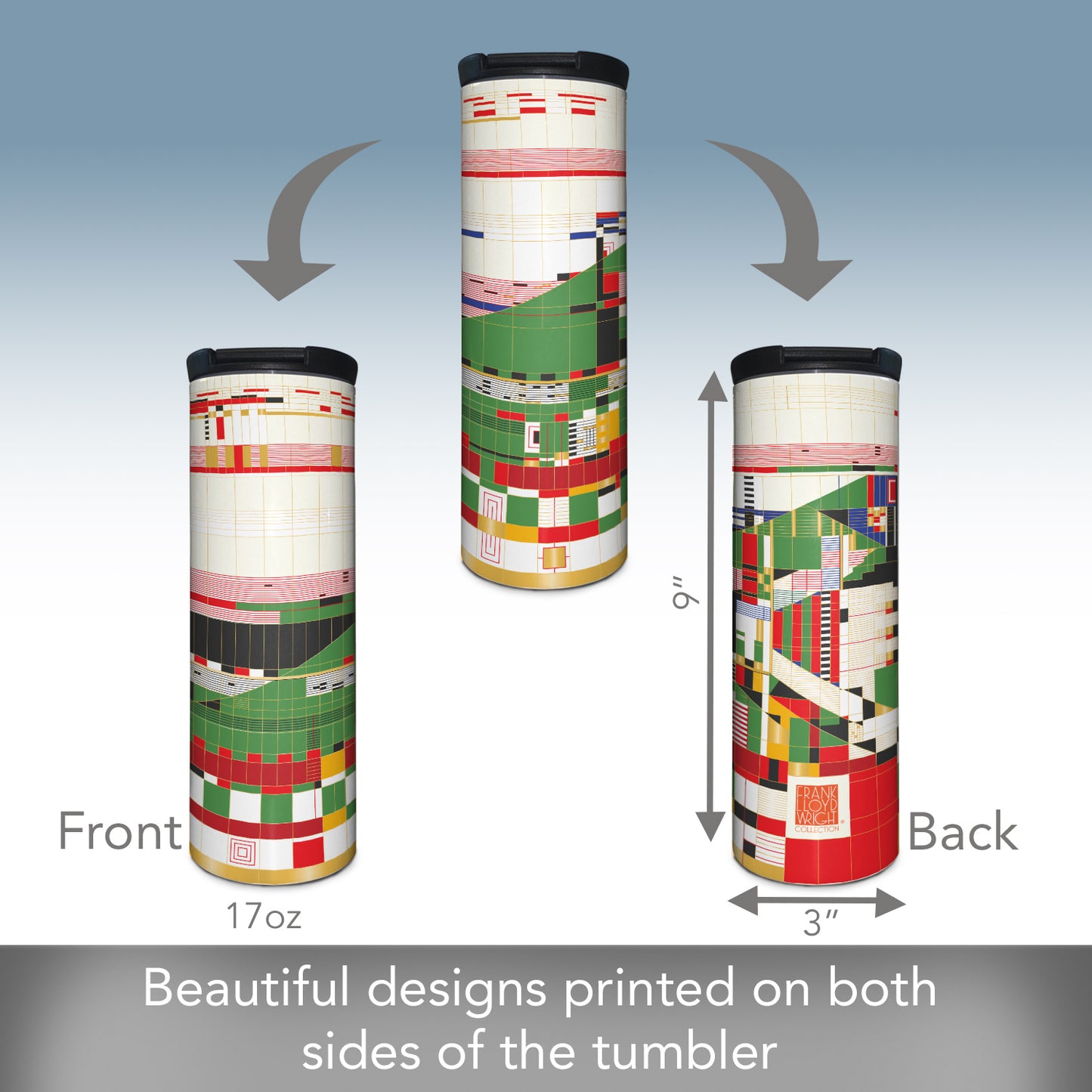 Highland Home Hillside Curtain Design by Frank Lloyd Wright on 17 Ounce Double Wall Insulated Stainless Steel Tumbler Manufactured in the USA