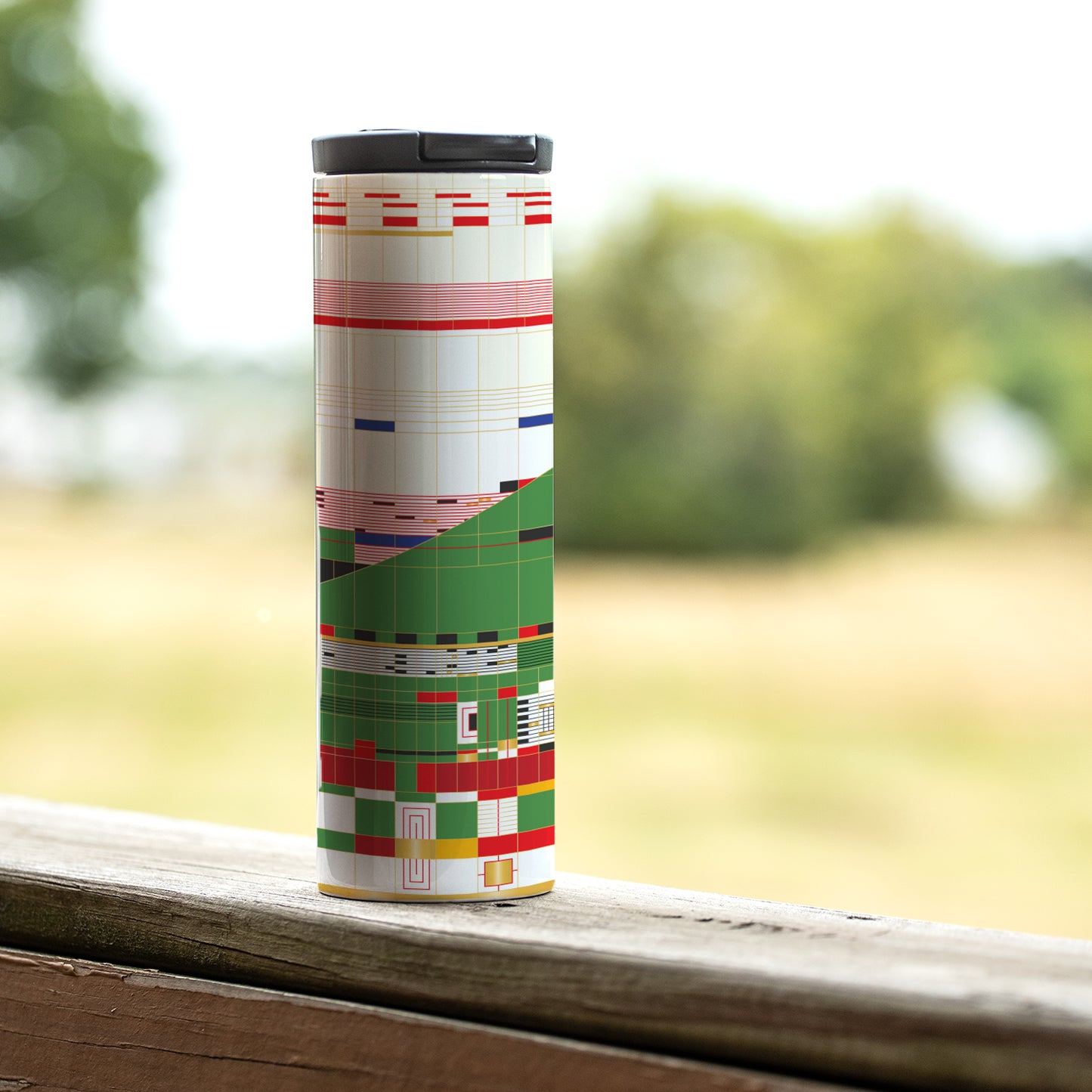 Highland Home Hillside Curtain Design by Frank Lloyd Wright on 17 Ounce Double Wall Insulated Stainless Steel Tumbler Manufactured in the USA