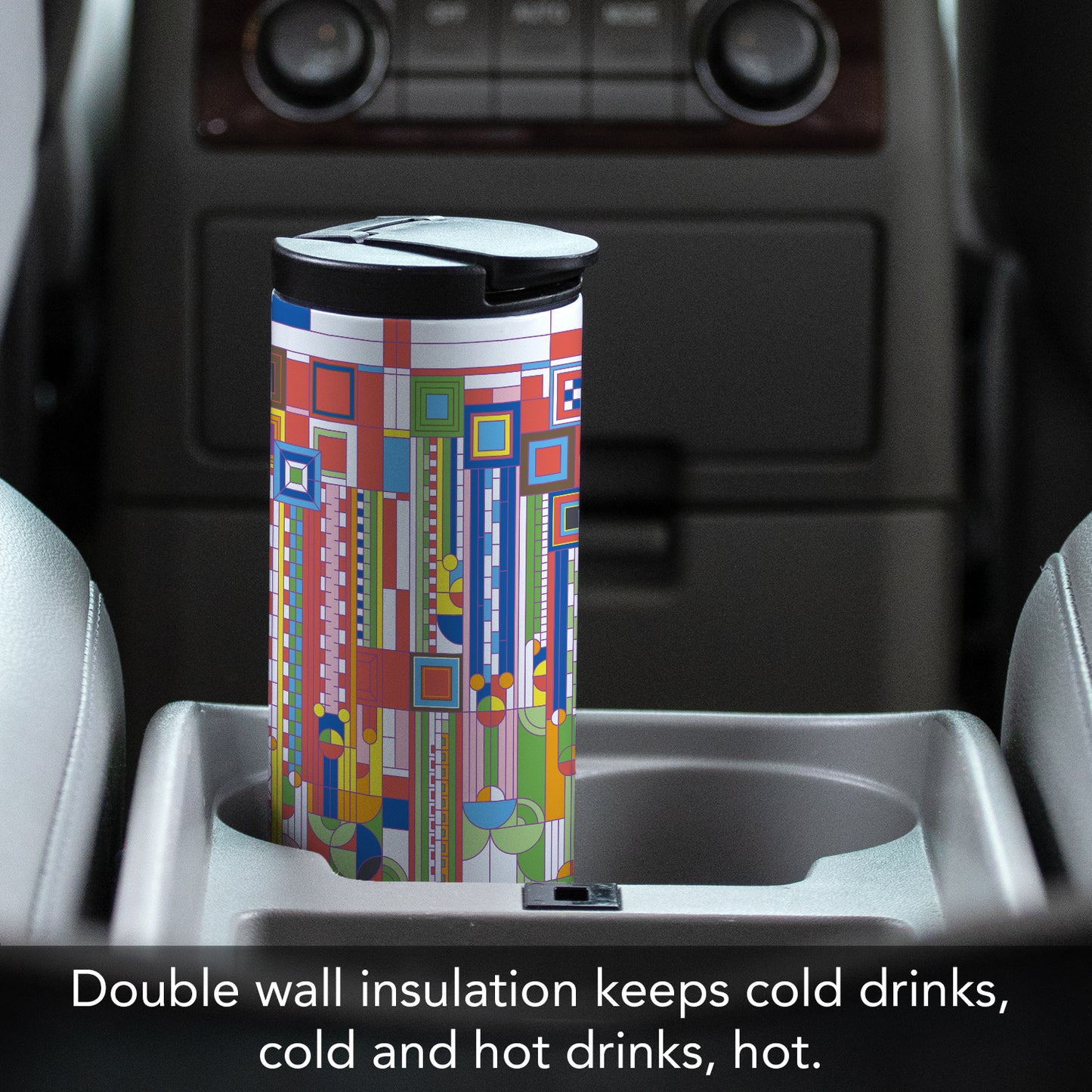 Frank Lloyd Wright's Saguaro Design on 17 Ounce Insulated Stainless Steel Tumbler Manufactured in the USA